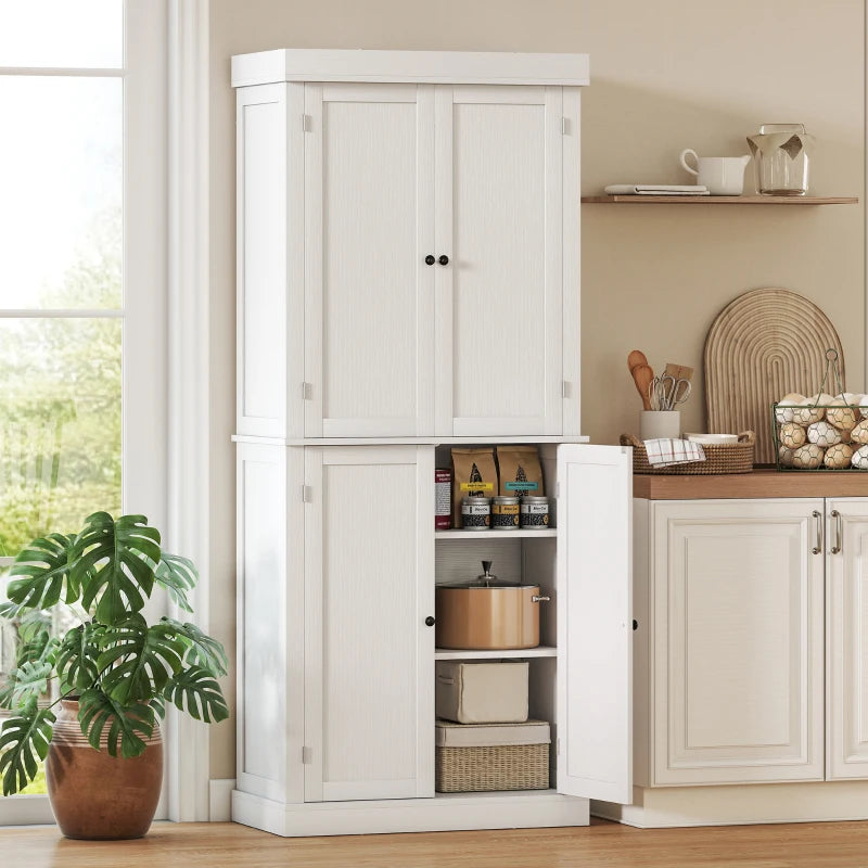 72.5" Freestanding Kitchen Pantry Cabinet with 4 Doors, White