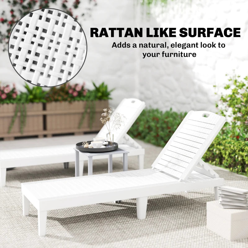 Outdoor Lounge Chair Set of 2, Waterproof Resin Lounge Chairs with 4-Position Adjustable Backrest for Backyard, White