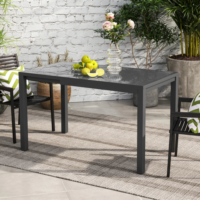 Extendable Patio Dining Table, 33.5"-49.2" Adjustable Outdoor Dining Table for 4-6 Person, with Tempered Glass Top, Metal Frame, for Lawn, Garden, Dark Grey