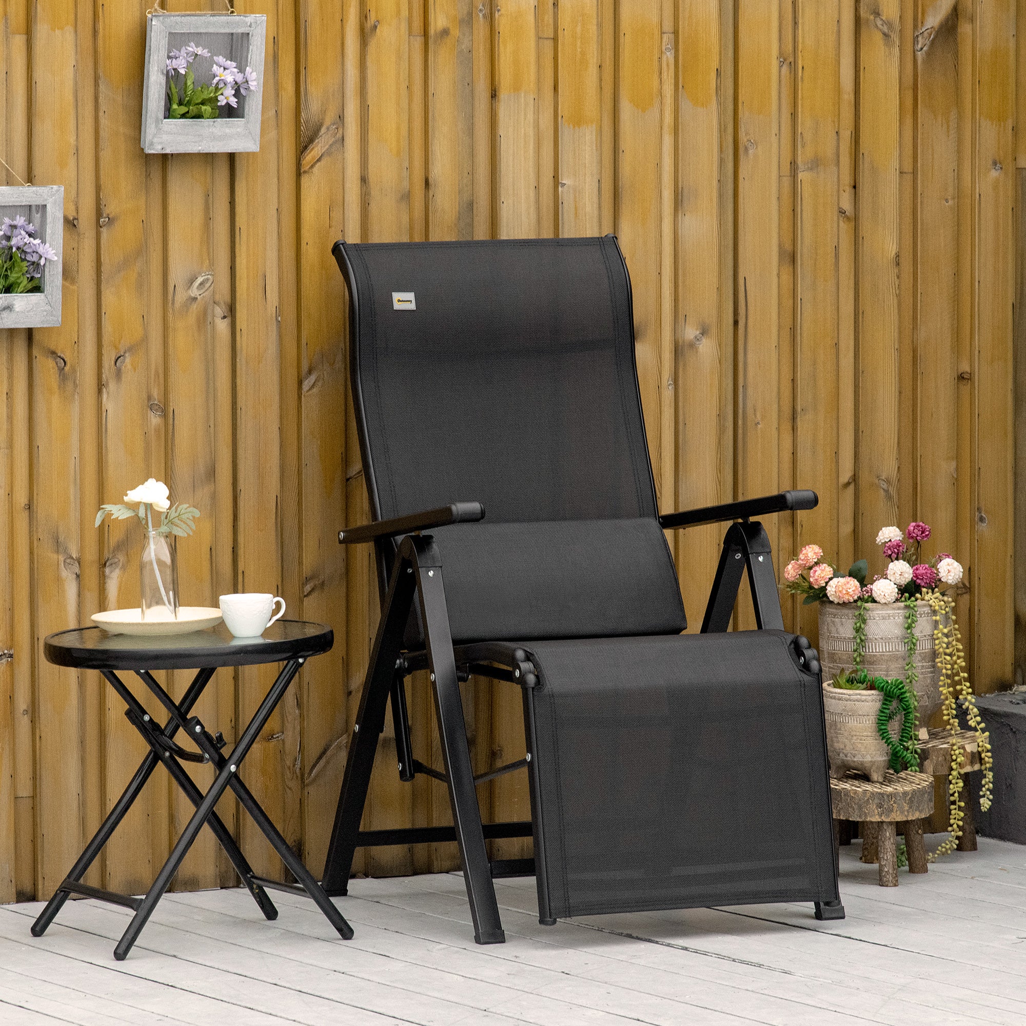 Outsunny Zero Gravity Lounge Chair with Cushion Adjustable Backrest Black