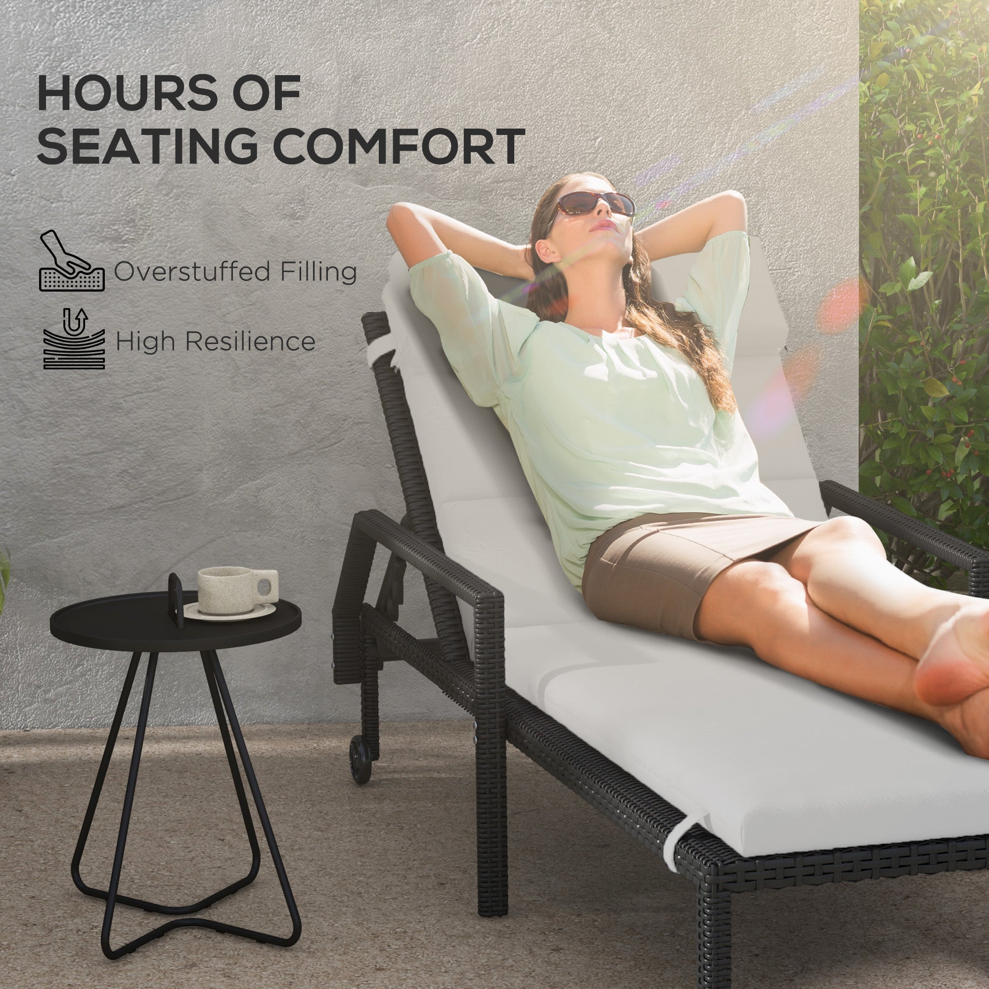 Outsunny Patio Chaise Lounge Chair Cushion Replacement Sun Lounger Pads with Headrest and Ties, Light Grey