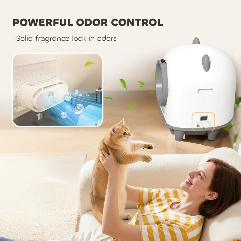 Automatic Cat Litter Box with App Control, Odor Isolation, Safety Protection, Anti-Pinch, 1 Roll Garbage Bag