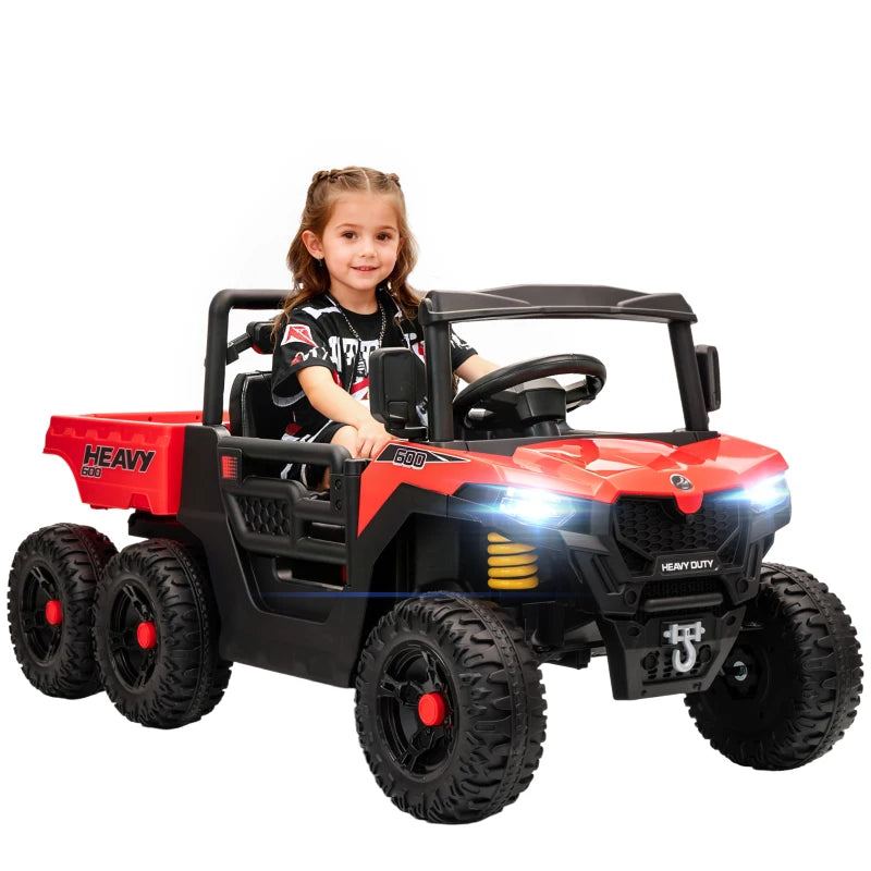 Qaba 24V 4WD Kids Ride On Truck with 6 Wheels Electric Ride On Car with Remote, Dump Bed for 3-8 Years, Red