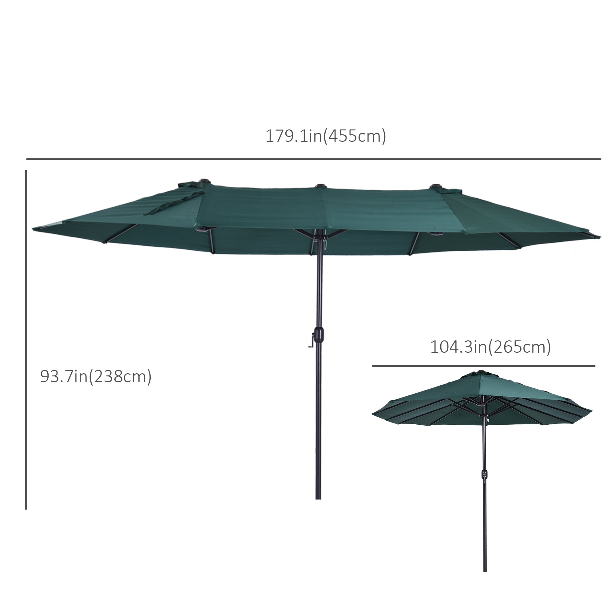Outsunny 15' Outdoor Patio Umbrella with Twin Canopy Sunshade Steel Table Umbrella with Lift Crank Dark Green