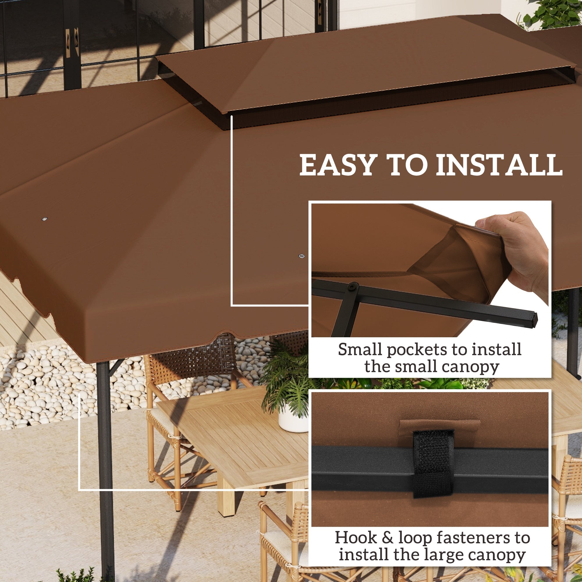 Outsunny 12.8' x 9.5' Gazebo Replacement Canopy, Gazebo Top Cover with Double Vented Roof for Garden Patio Outdoor (TOP ONLY), Coffee