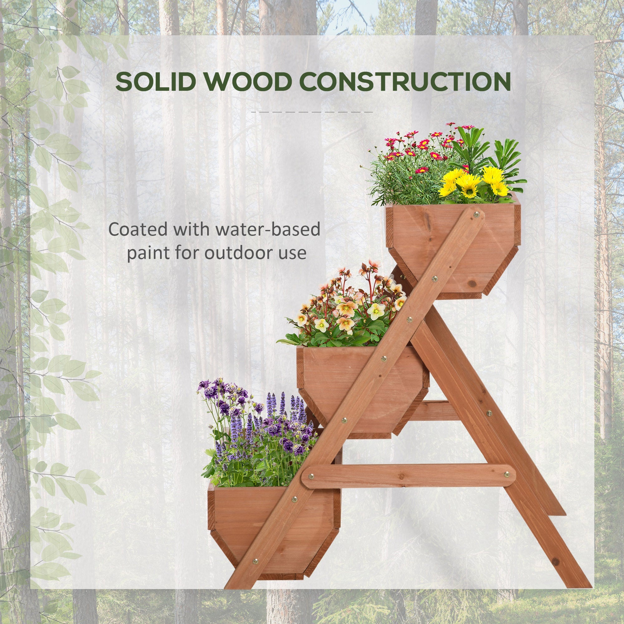 Outsunny 3 Tier Wooden Elevated Garden Bed 26"x30"x30" - Perfect for Growing Flowers, Vegetables, Herbs, Sturdy Design, Brown