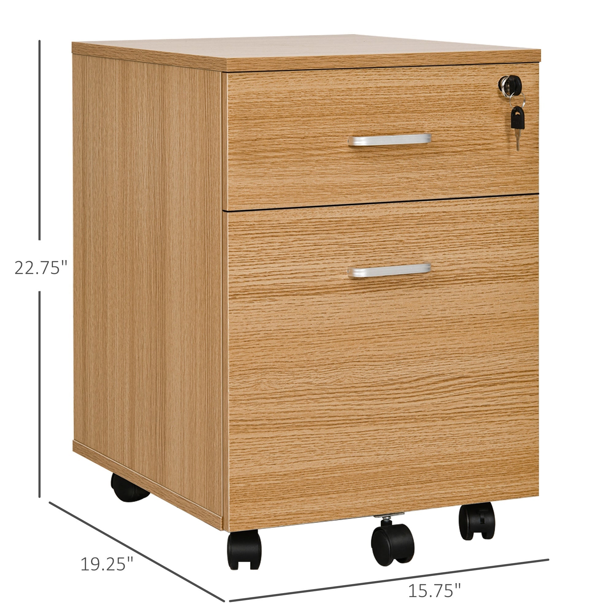 Vinsetto Filing Cabinet 2-Drawer with Lock, Mobile Rolling Office Storage, Natural Finish