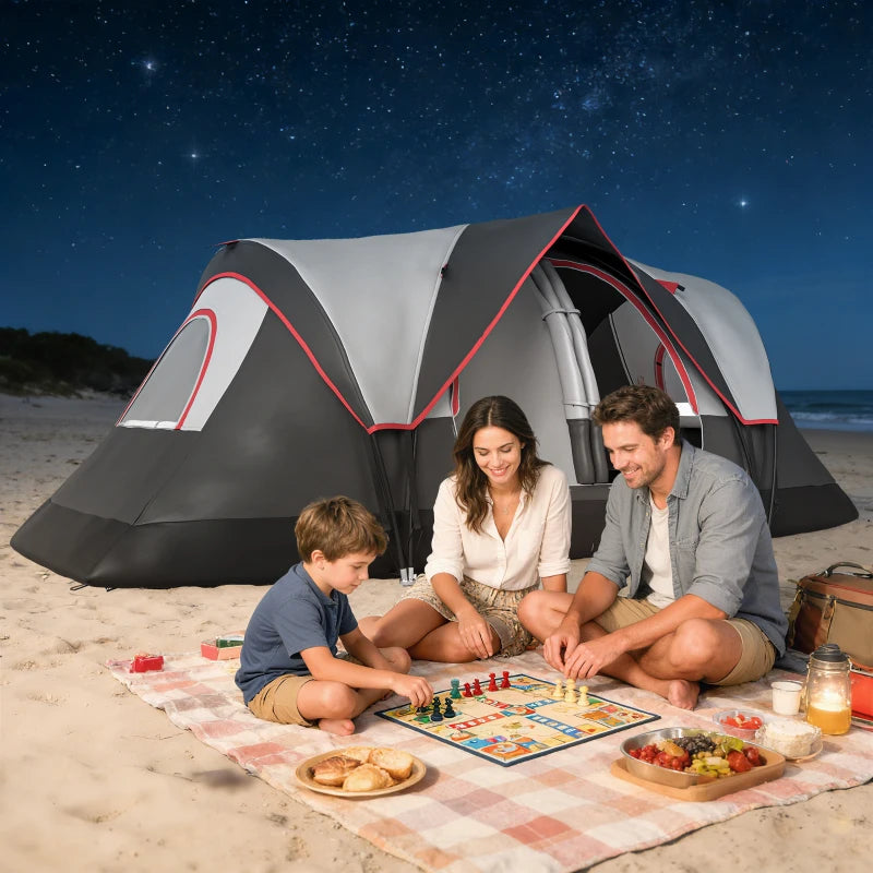 Camping Tent for 6-8 Man with 2000mm Waterproof Rainfly and Carry Bag for Fishing Hiking Festival, Dark Grey