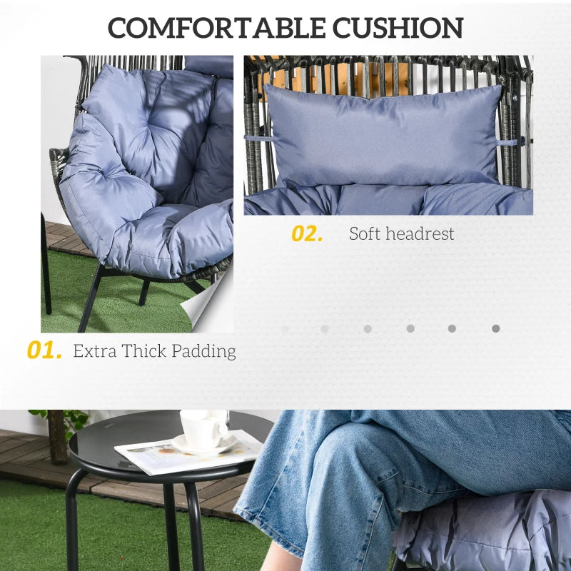 Wicker Egg Chair Outdoor Indoor Rattan Oversized Patio Lounge Chair with 5.5" Cushions and Headrest, Grey