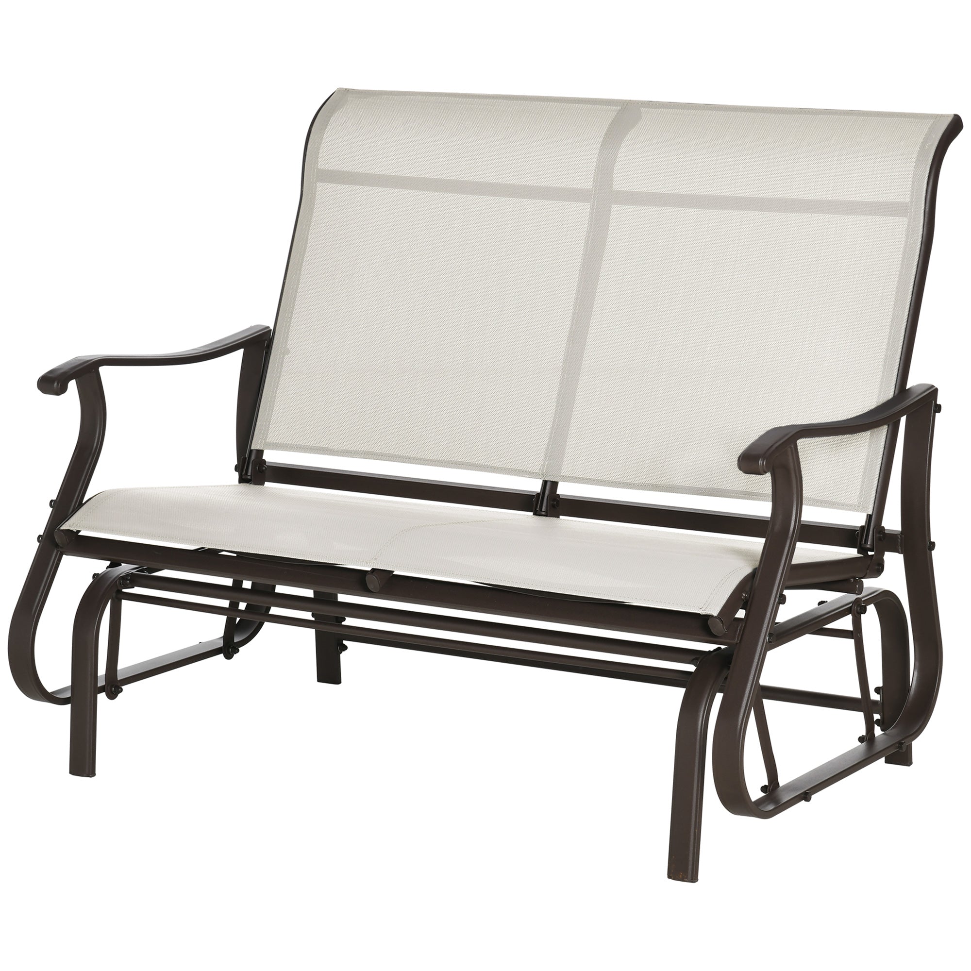 Outsunny Garden Double Gliding Chair Patio Glider Armchair Mesh Seat Backrest Steel Frame Cream White for Outdoor Backyard