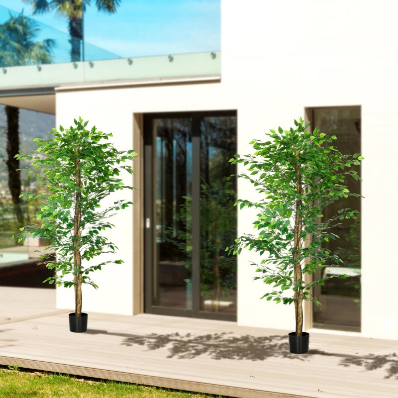 Set of 2 6ft Artificial Trees Ficus, Indoor Fake Plants with Pot, for Home Decor