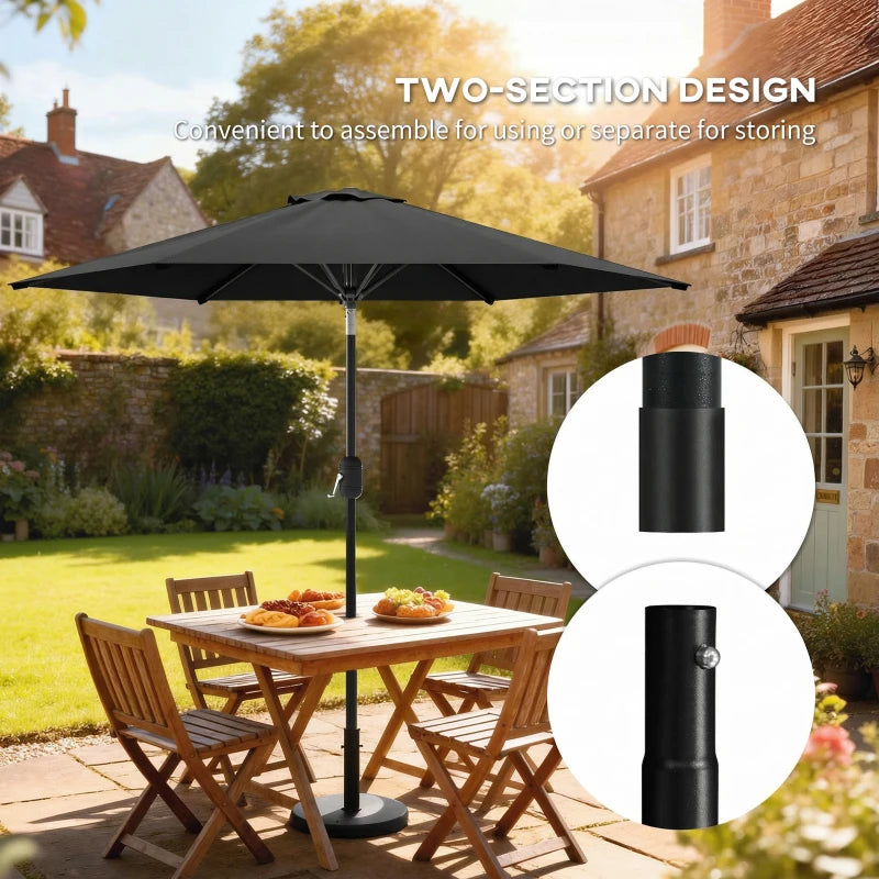 Patio Sun Umbrella, Outdoor Parasol with 6 Ribs, Black