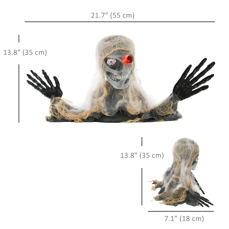 HOMCOM Life-Size Animated Mummy – Glowing LED Eyes, Battery Operated Halloween Decoration