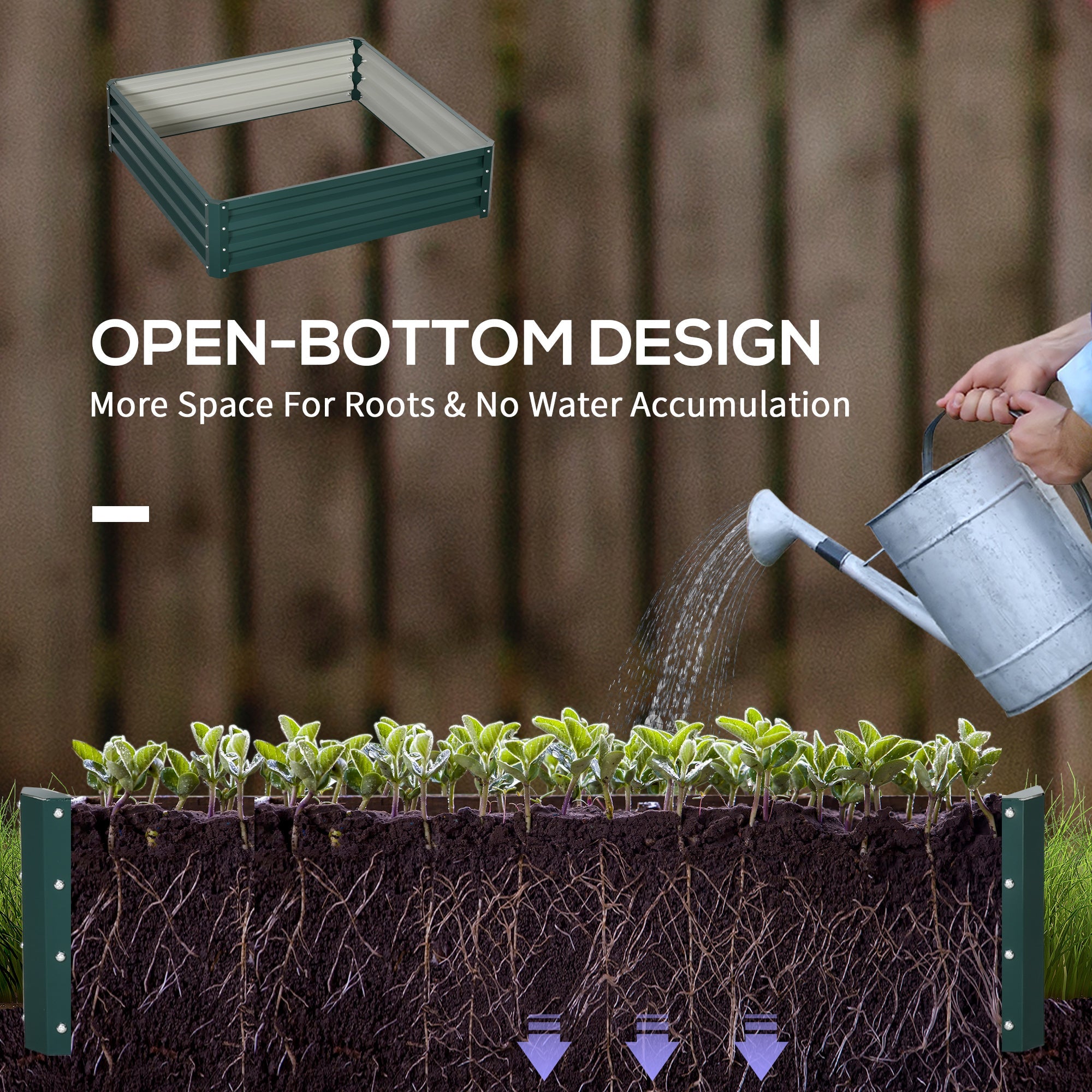 Outsunny Raised Planter Box 4'x4'x1' Galvanized Steel Garden Bed Vegetables Flowers Herbs Gardening Patio Green