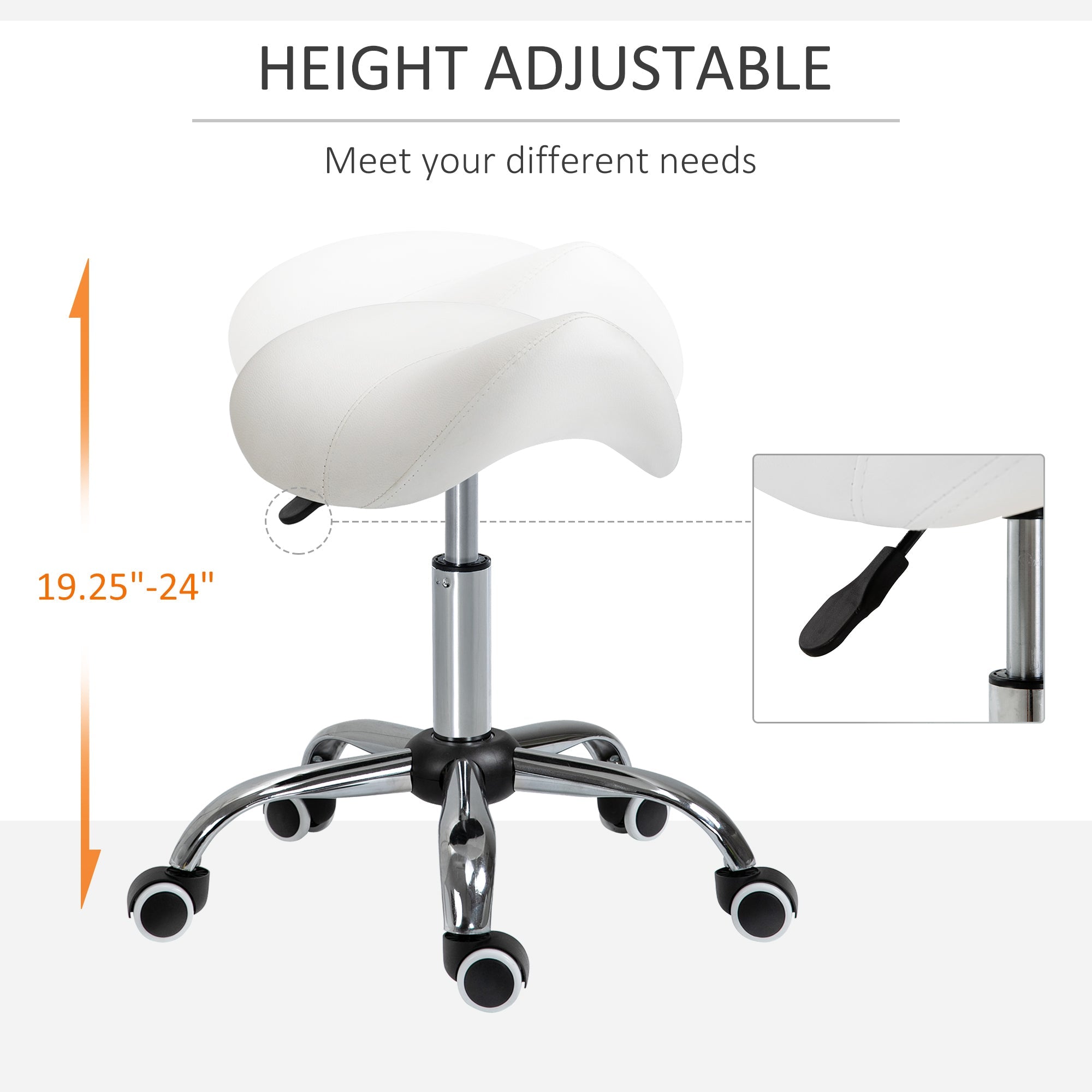 HOMCOM Cream White Rolling Salon Stool: Adjustable Hydraulic Swivel Saddle Chair, PU Leather Spa Beauty Seat