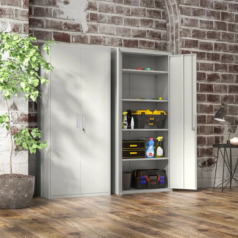 71" Tall Garage Cabinet, Metal Storage Cabinet with 2 Doors, 4 Adjustable Shelves for Home Office, Study, Garage, White