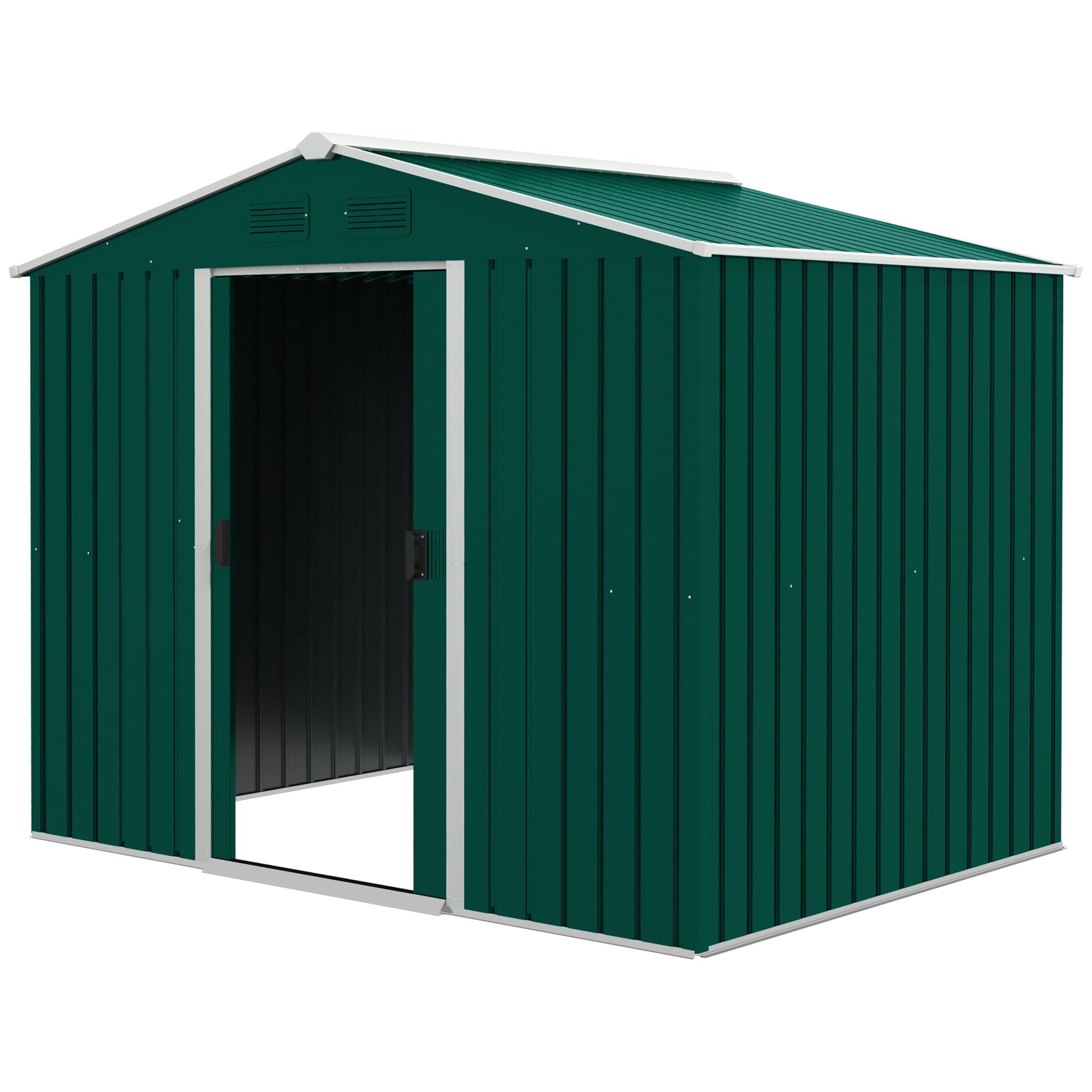 Outsunny 8' x 6' Outdoor Storage Shed, Metal Garden Tool Storage House with Lockable Sliding Doors and Vents for Patio Lawn, Green