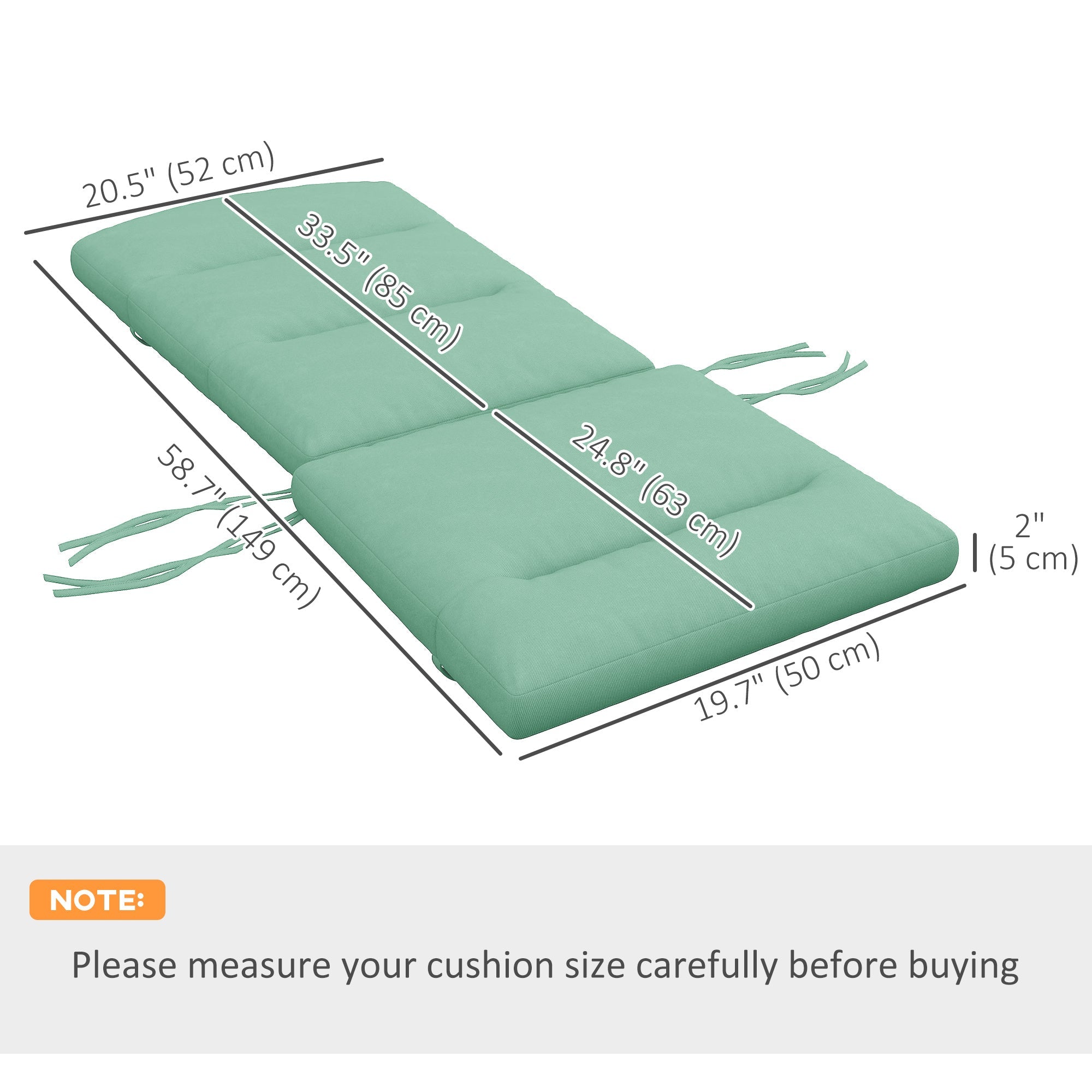 Outsunny Patio Chair Cushion for Adirondack Chairs Replacement Cushion with Back and Ties, Green