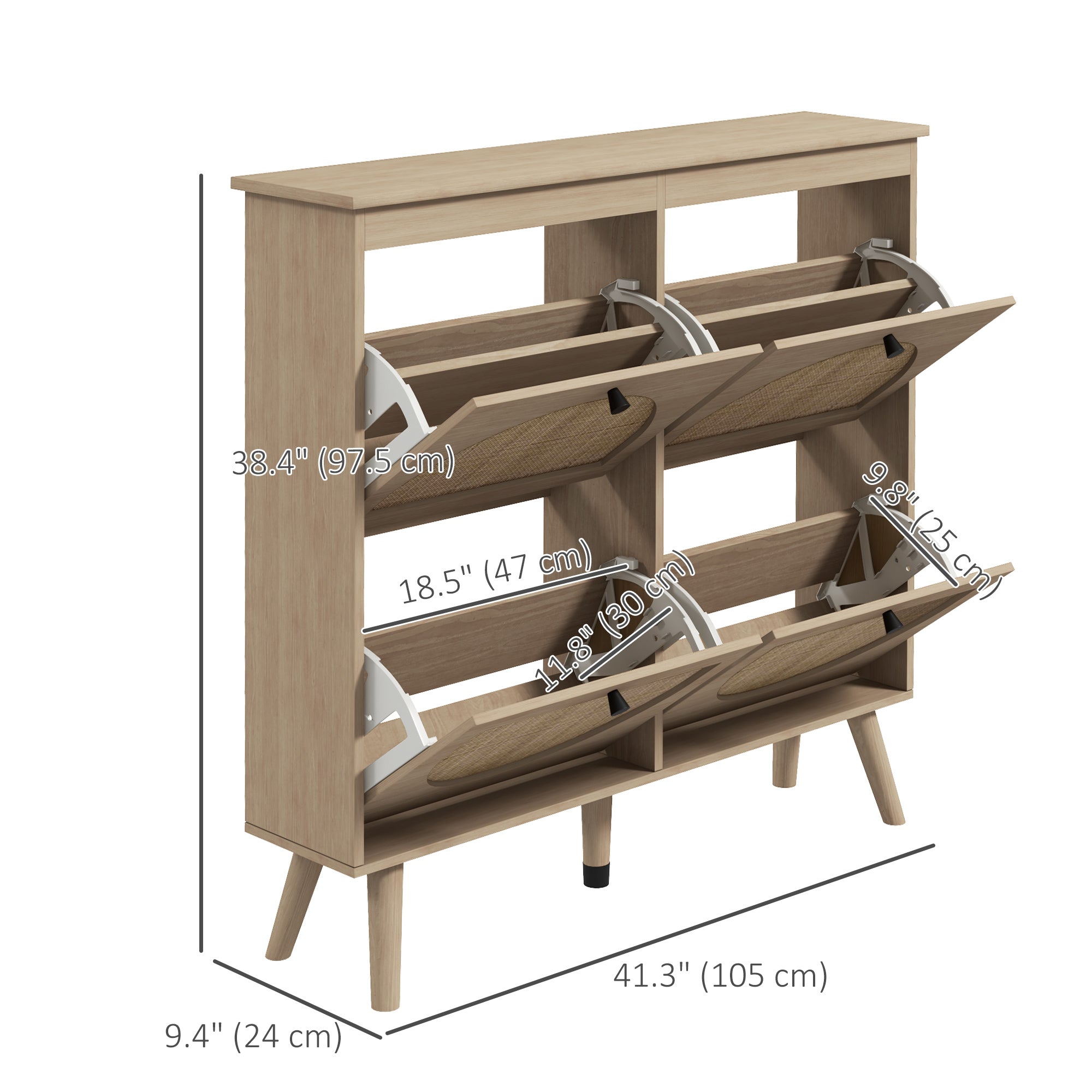HOMCOM Shoe Cabinet for entryway, Shoe Storage Cabinet with 4 Flip Drawers and Adjustable Shelves for 20 Pairs of Shoes, Oak