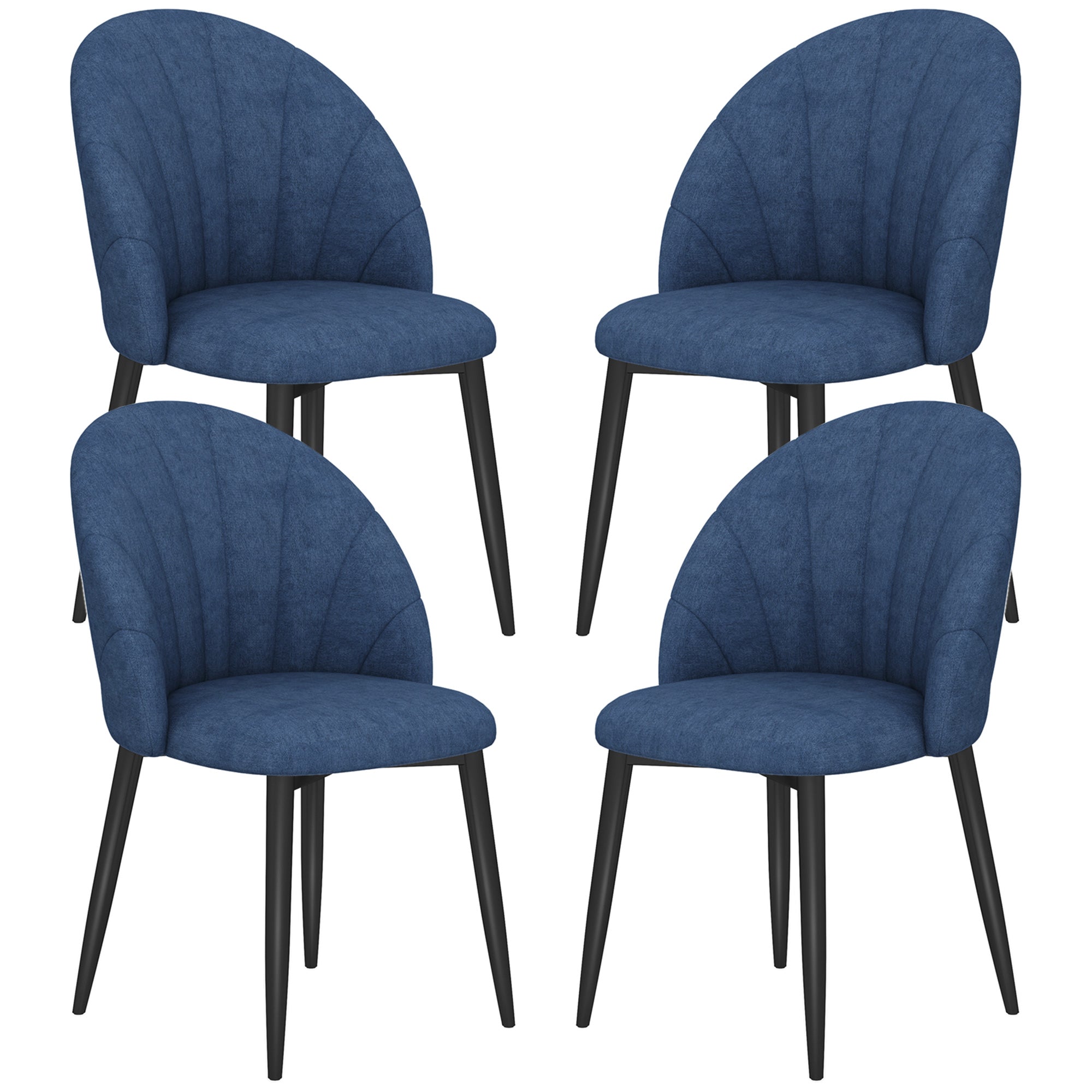 HOMCOM Modern Dining Chairs Set of 4, Upholstered Dining Room Chairs with Metal Legs, Shell Backrest, Padded Seat, Blue