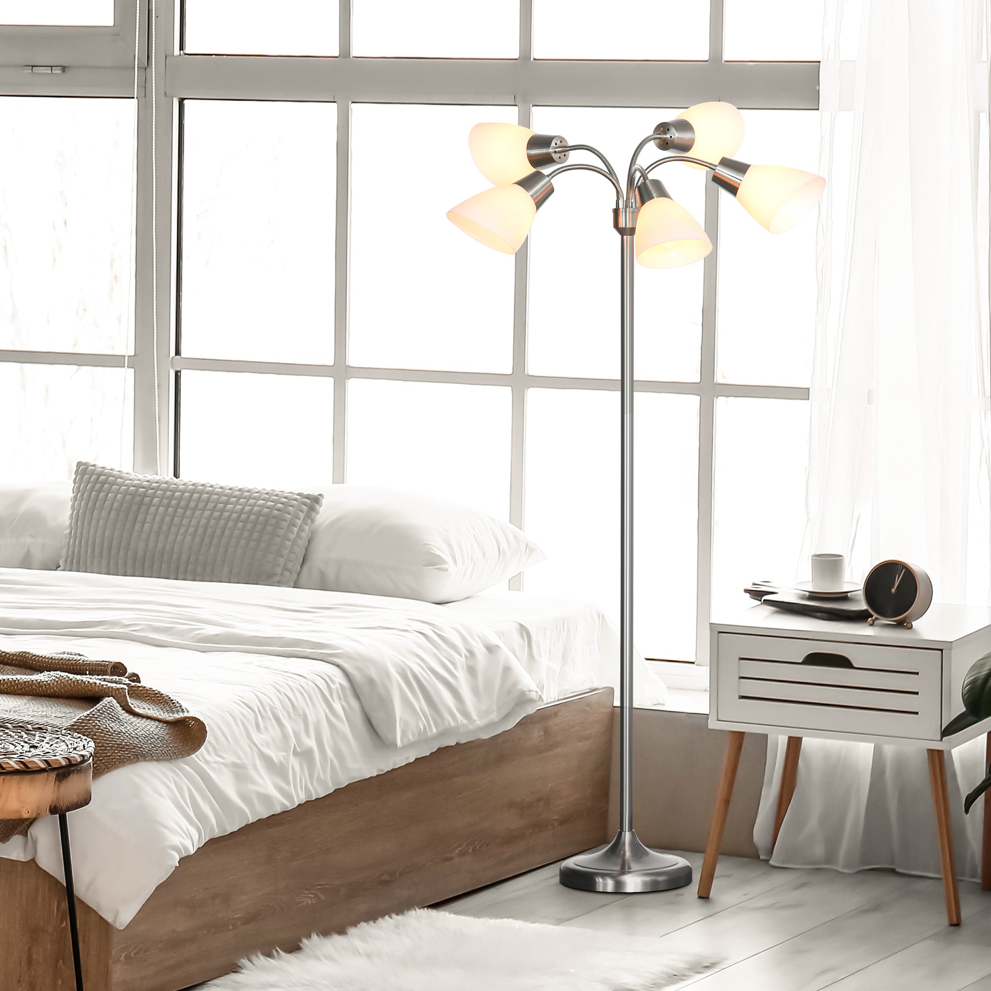 HOMCOM Arc Tree Floor Lamp 5 Adjustable Rotating Lights Modern Gooseneck Reading Bronze