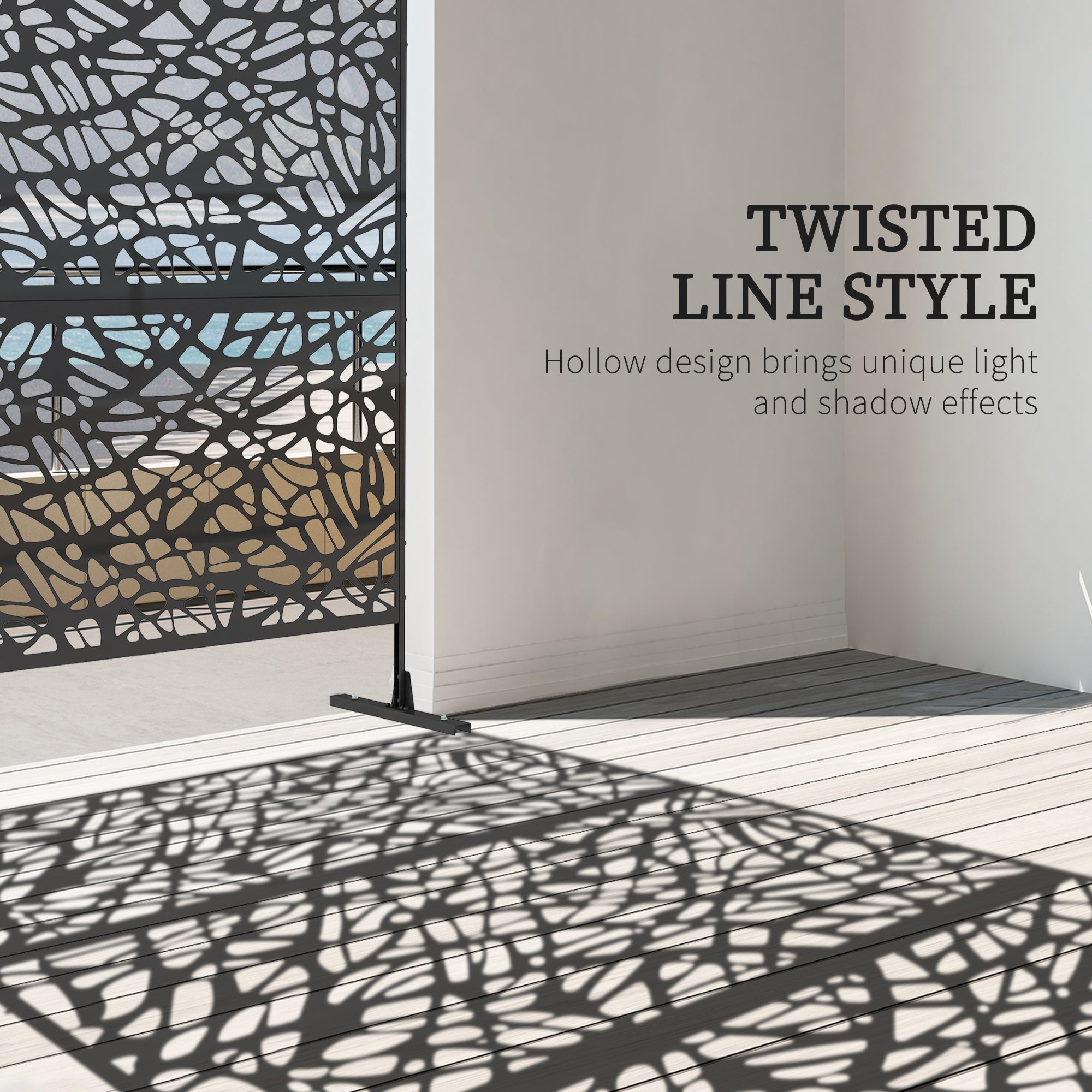 Outsunny 6.5FT Metal Outdoor Privacy Screen Divider with Stand Twisted Line Design Black