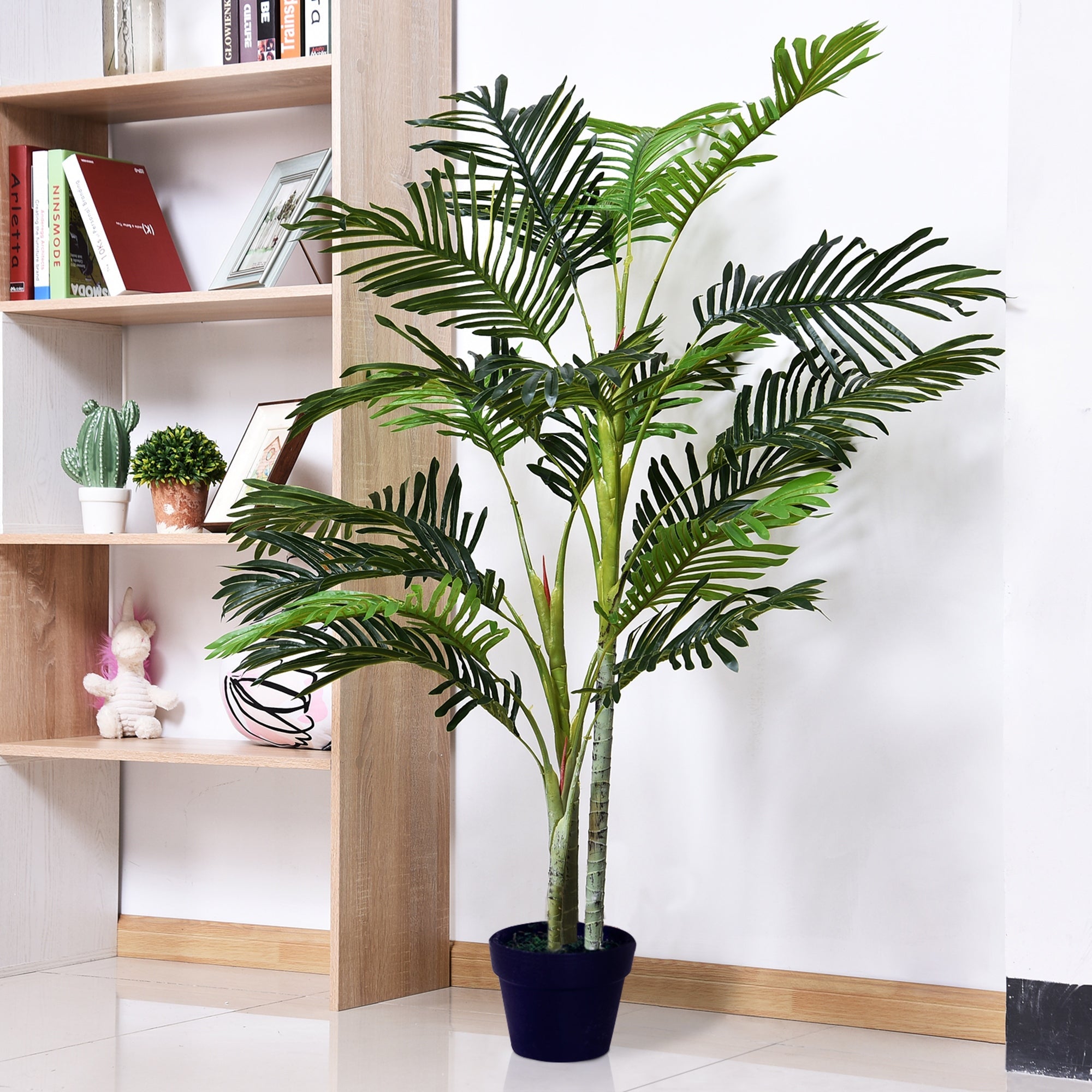 Outsunny 59" Faux Palm Tree, Artificial Tropical Green Plant Decor for Home Office, Indoor Potted