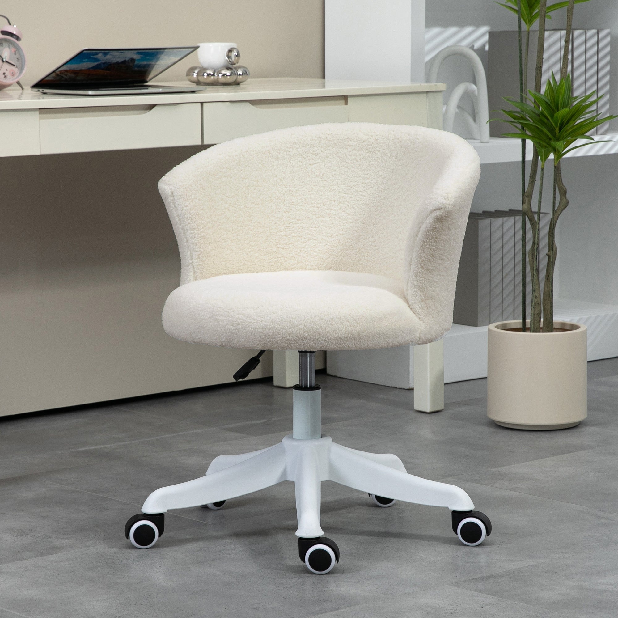 Vinsetto Armless Office Chair Fluffy Adjustable Height Swivel Mid Back White