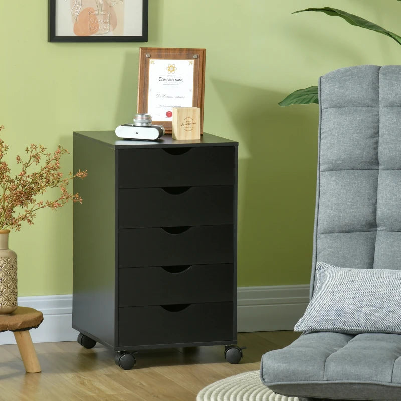 File Cabinet with 5 Drawer Wheels, 15.7" x 15.7" x 26.4", Black