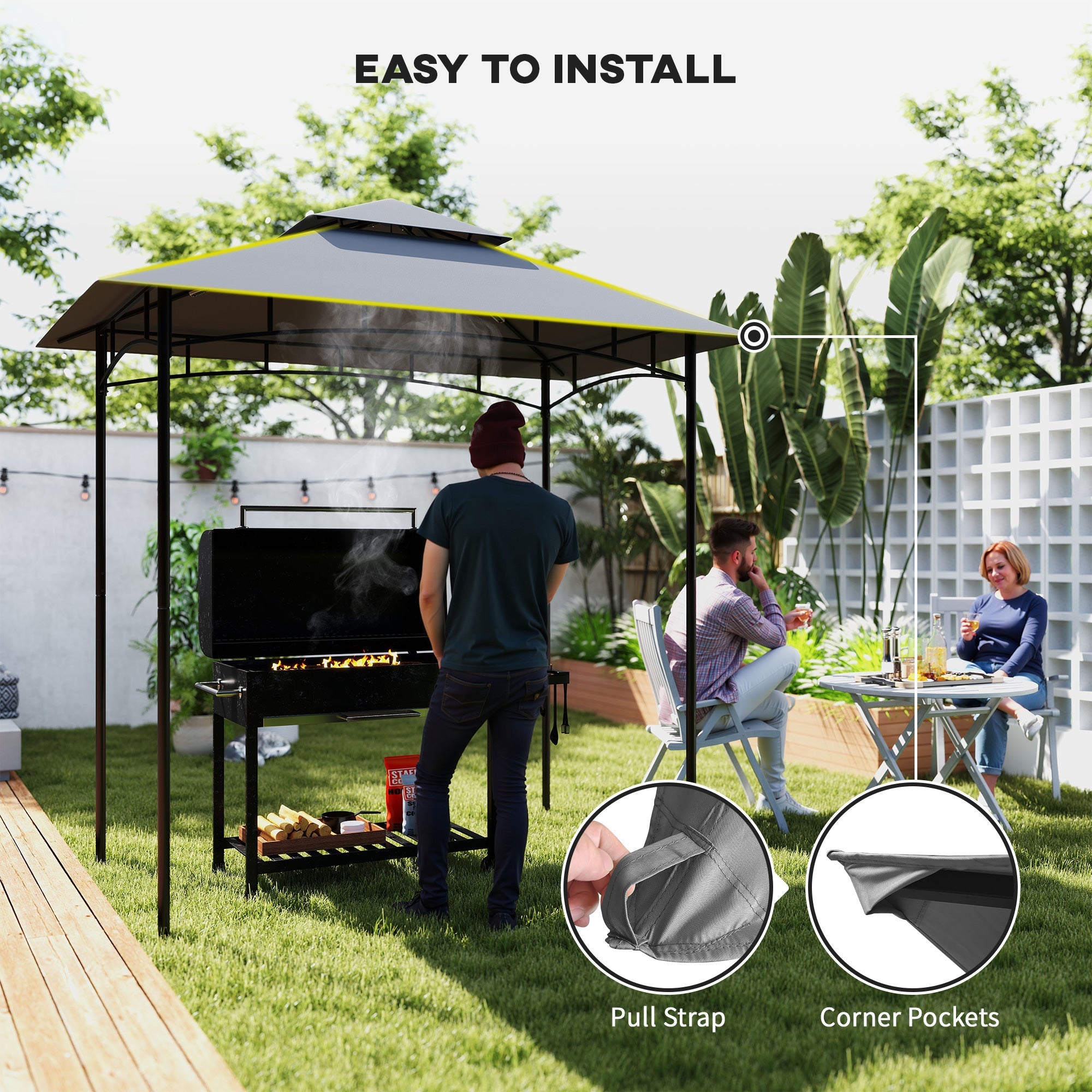 Outsunny BBQ Gazebo Canopy Replacement Roof, 5' x 8' Grill Gazebo Roof with UPF50+ Double Tiered Top Cover, Dark Grey
