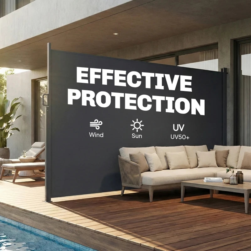 Retractable Side Awning, 165" x 73" Outdoor Privacy Screen, Water-Resistant, UV 50+, Dark Grey