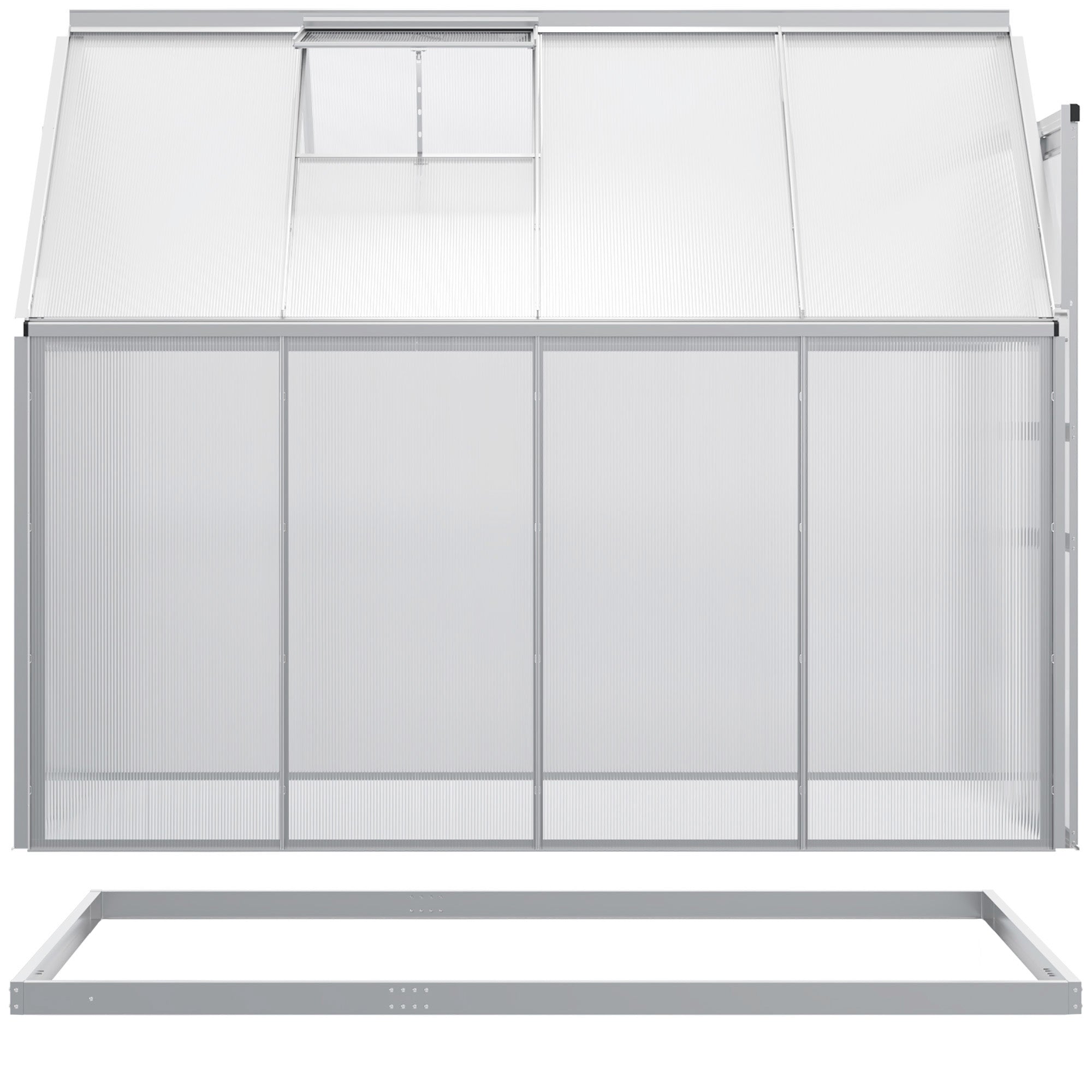 Outsunny Walk-in Greenhouse 6' x 8' x 6.5' Polycarbonate Adjustable Roof Vent Base Sliding Door Clear
