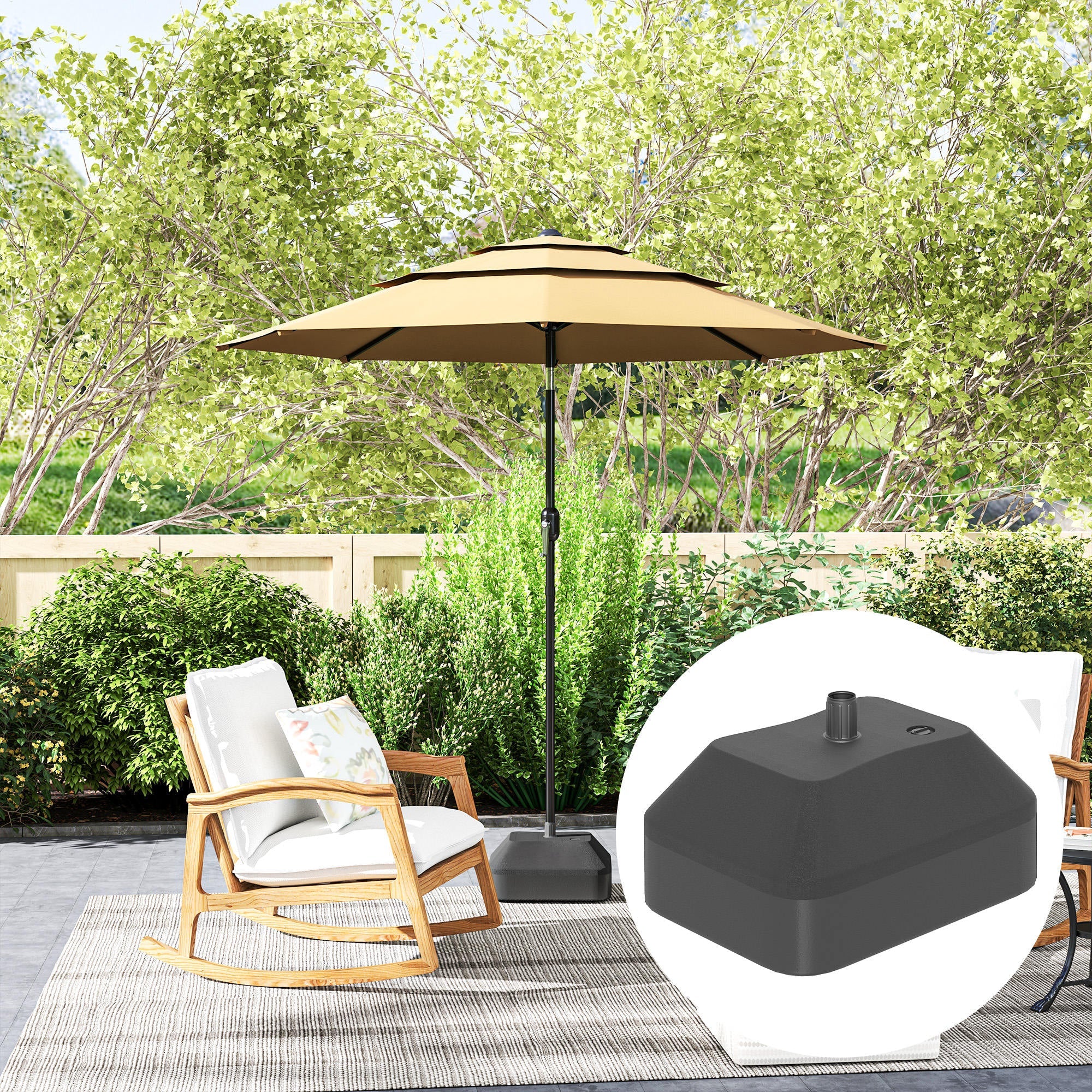 Outsunny Fillable Patio Umbrella Base, Heavy Duty Outdoor Umbrella Stand Base Patio Umbrella Stand, Filled Up to 53lbs with Stand or 44lbs with Water for Deck Poolside, Black