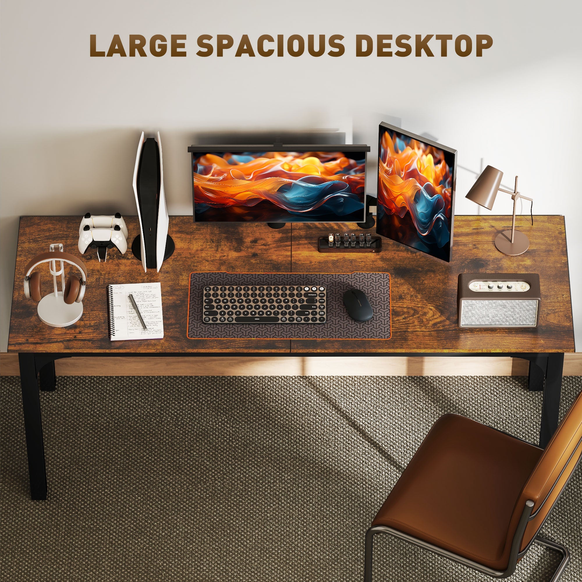 HOMCOM 70.9" Computer Desk, Desktop Desk with Metal Legs, Rustic Brown