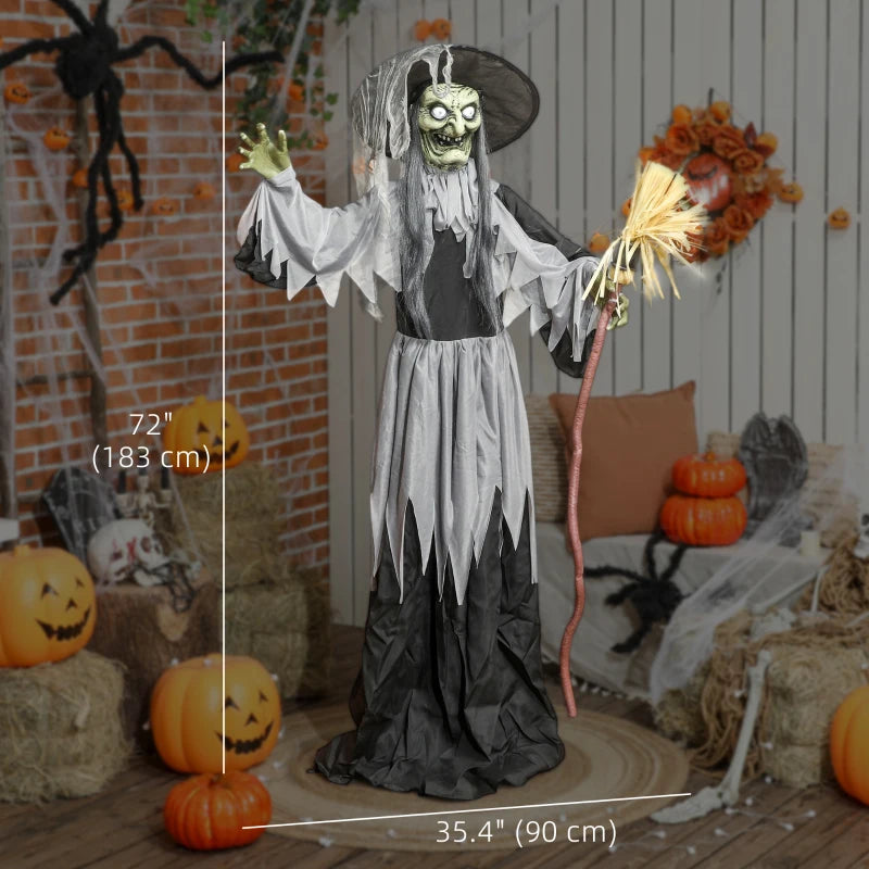Outsunny Standing Animated Witch – Voice-Activated, Spinning Head & Flashing Eyes, Indoor Halloween Prop