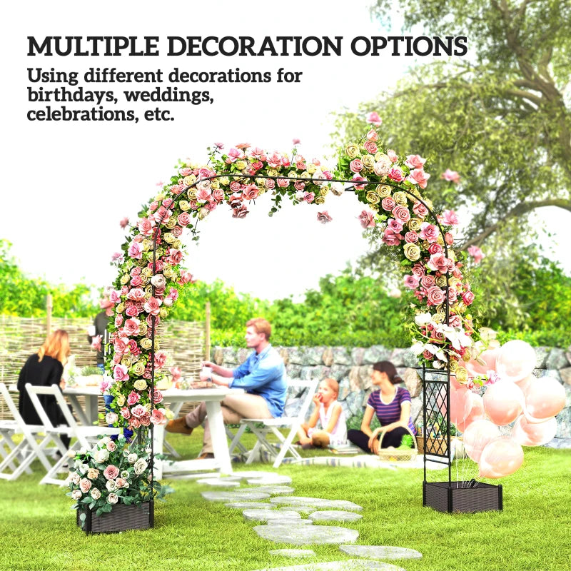 Garden Arch Outdoor Trellis Arbor with 2 Planter Boxes, 109.4" x 15.7" x 86.6", Black