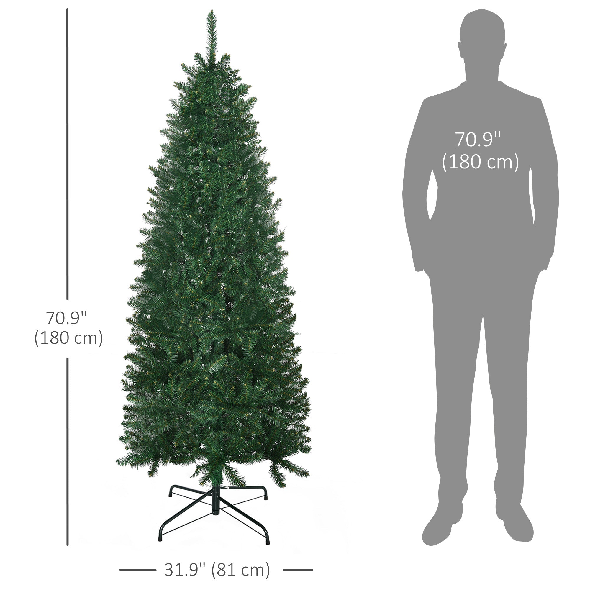 HOMCOM 6ft Artificial Christmas Tree w/ Metal Stand Spruce Branch Tips Green