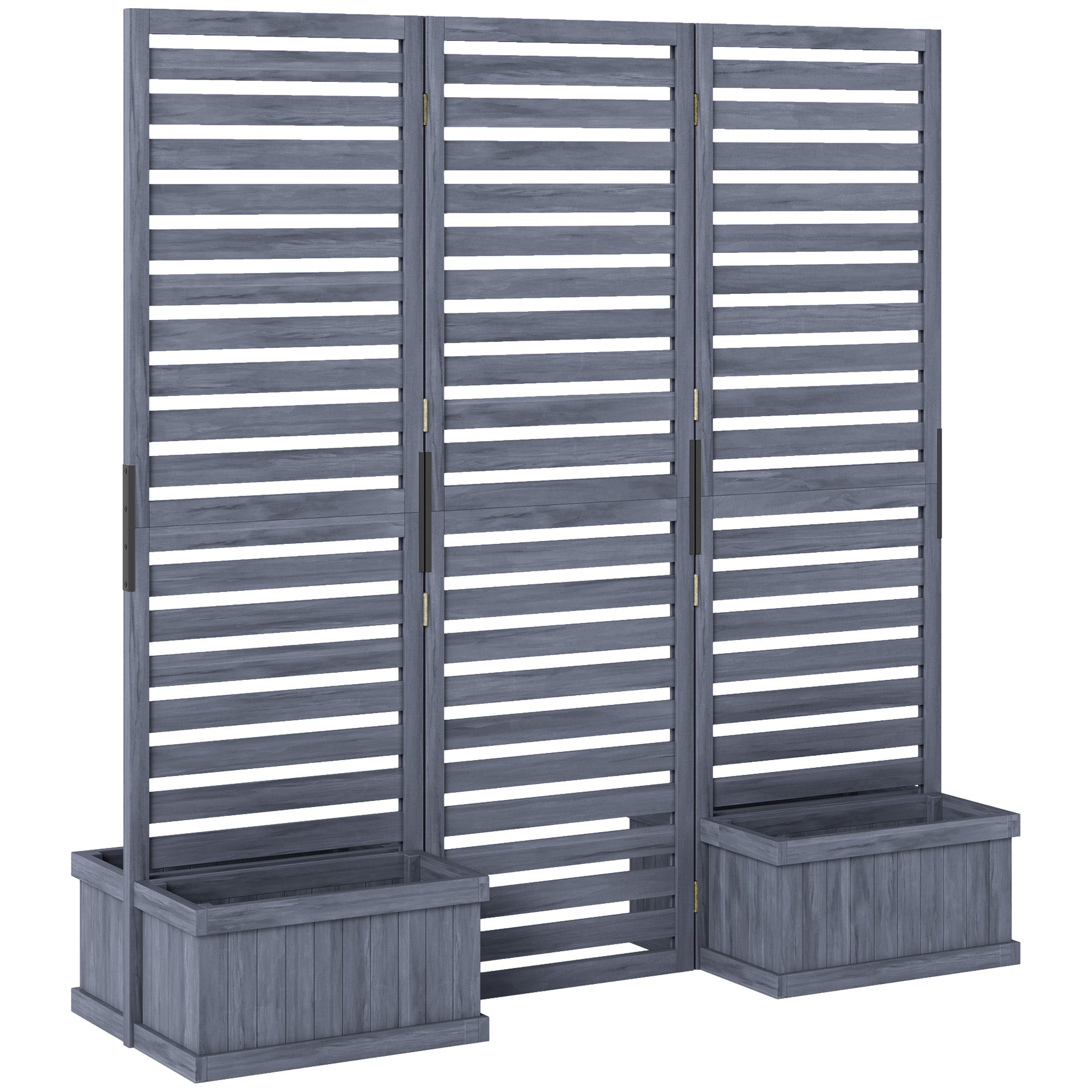 Outsunny Outdoor Privacy Screen Wood Privacy Panel with 4 Planter Boxes, Raised Bed with 3 Panels, Drainage Holes