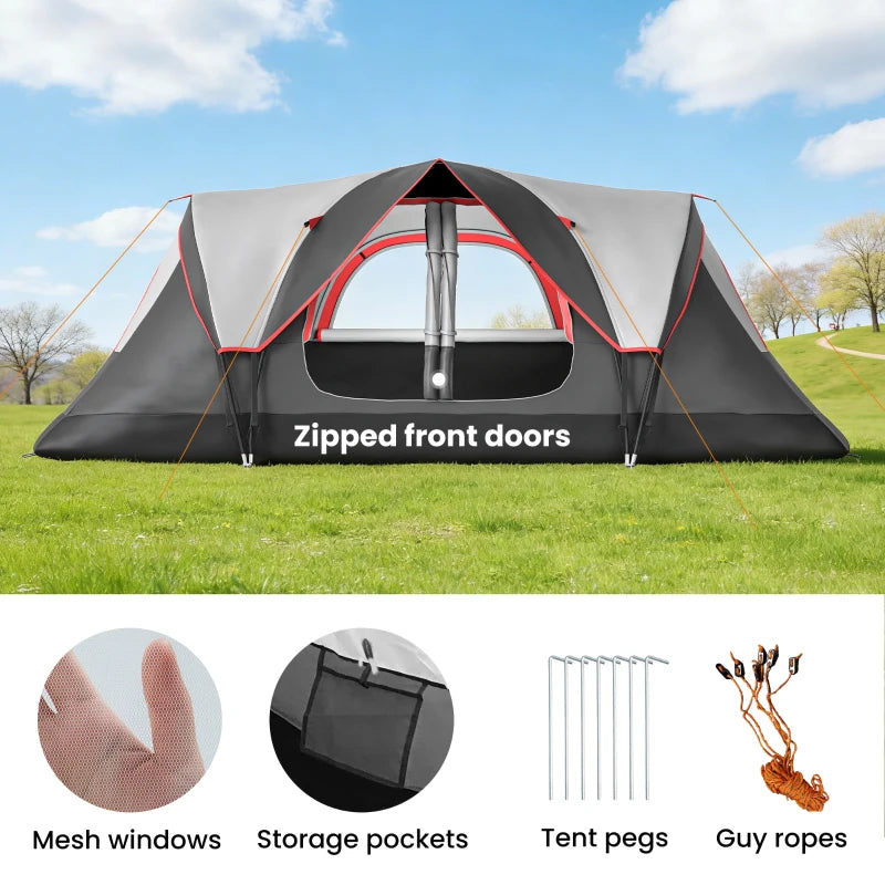 Camping Tent for 6-8 Man with 2000mm Waterproof Rainfly and Carry Bag for Fishing Hiking Festival, Dark Grey