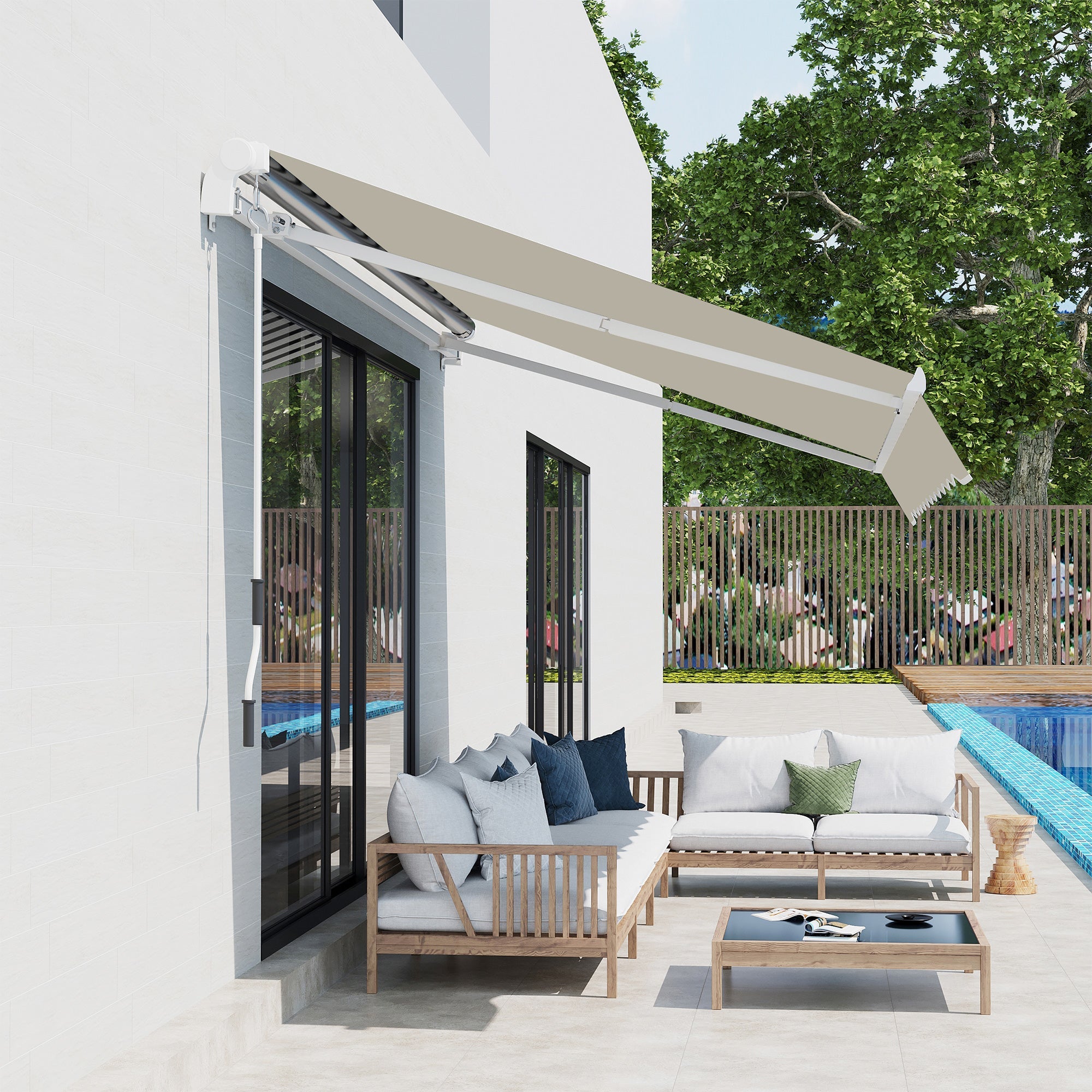 Outsunny Retractable Awning Replacement Fabric: 12'x10' Cream White UV Protection Sunshade Canopy Cover