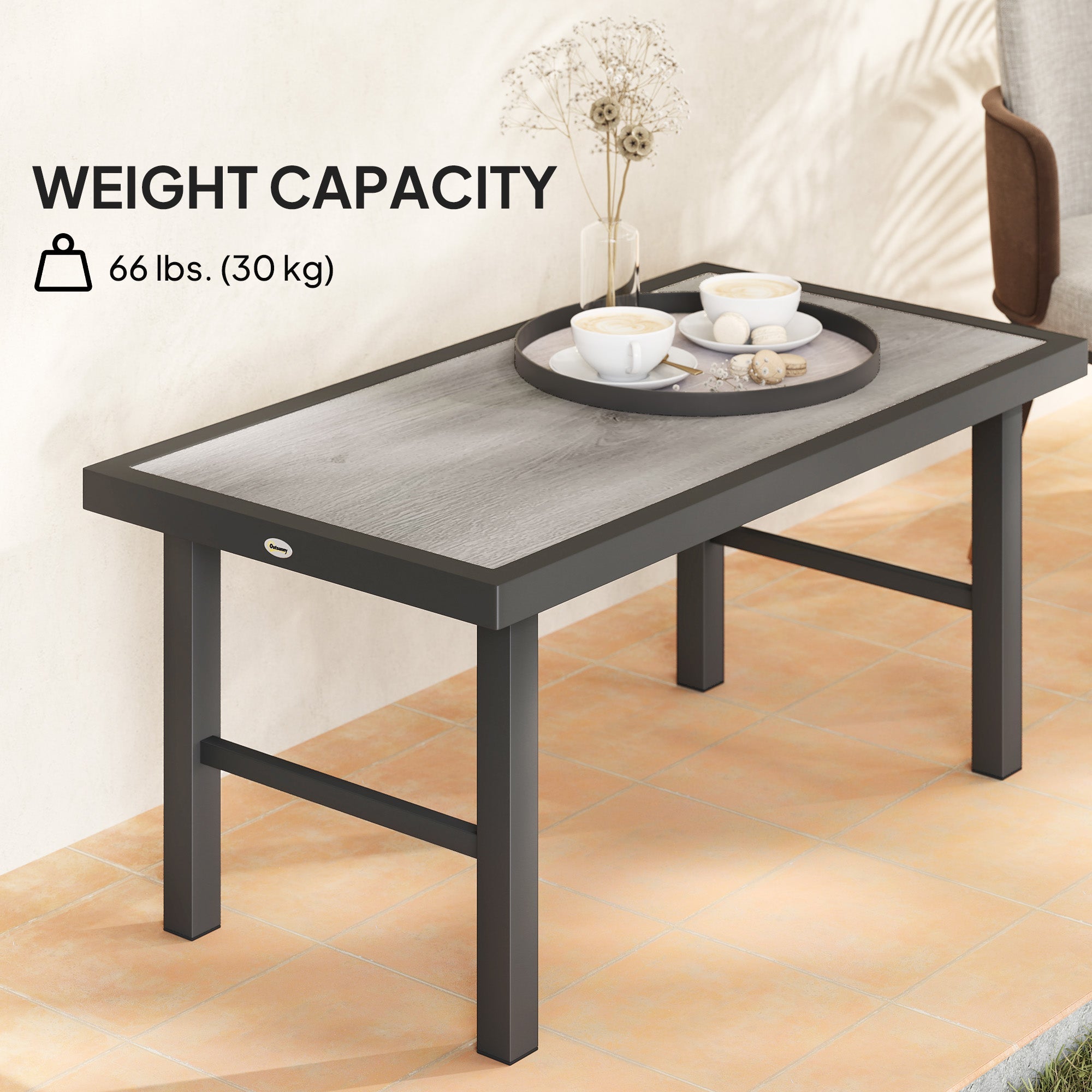 Outsunny Outdoor Side Table with SPC Woodgrain Tabletop, Metal Patio Coffee Table for Outside Garden, Distressed Grey