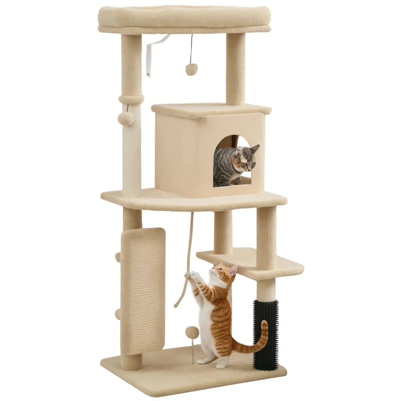 52 Inch Cat Tree with Scratching Posts, Cat Bed, Condo, Grooming Brush, Jumping Platforms, Toy Balls, Anti-tip Kit