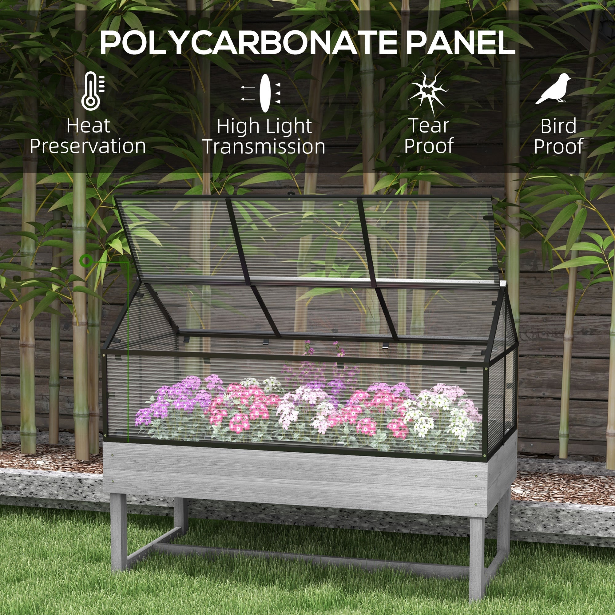 Outsunny Elevated Planter Box with Cold Frame Greenhouse in Distressed Grey - Wood Raised Garden Bed for Vegetables & Flowers
