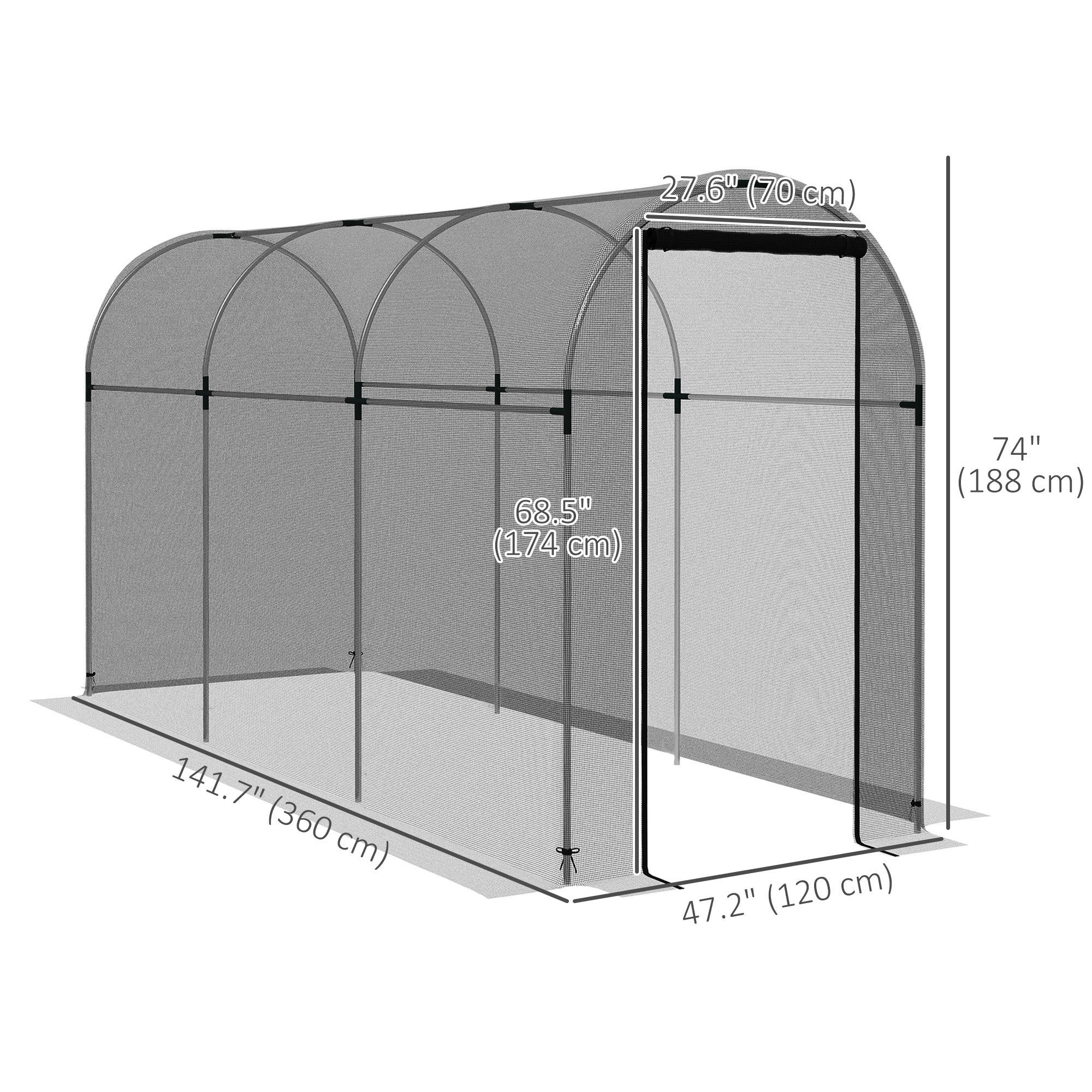 Outsunny Plant Protection Tent Galvanized Steel Crop Cage with Zippered Door 4'x12' Black for Outdoor Gardening