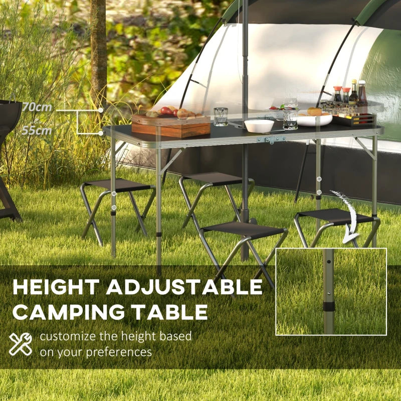 Folding Picnic Table Camping Table and Chairs Use for BBQ Picnic Garden Parties 47.2" L x 23.6" W x 21.7" -27.6" H Black