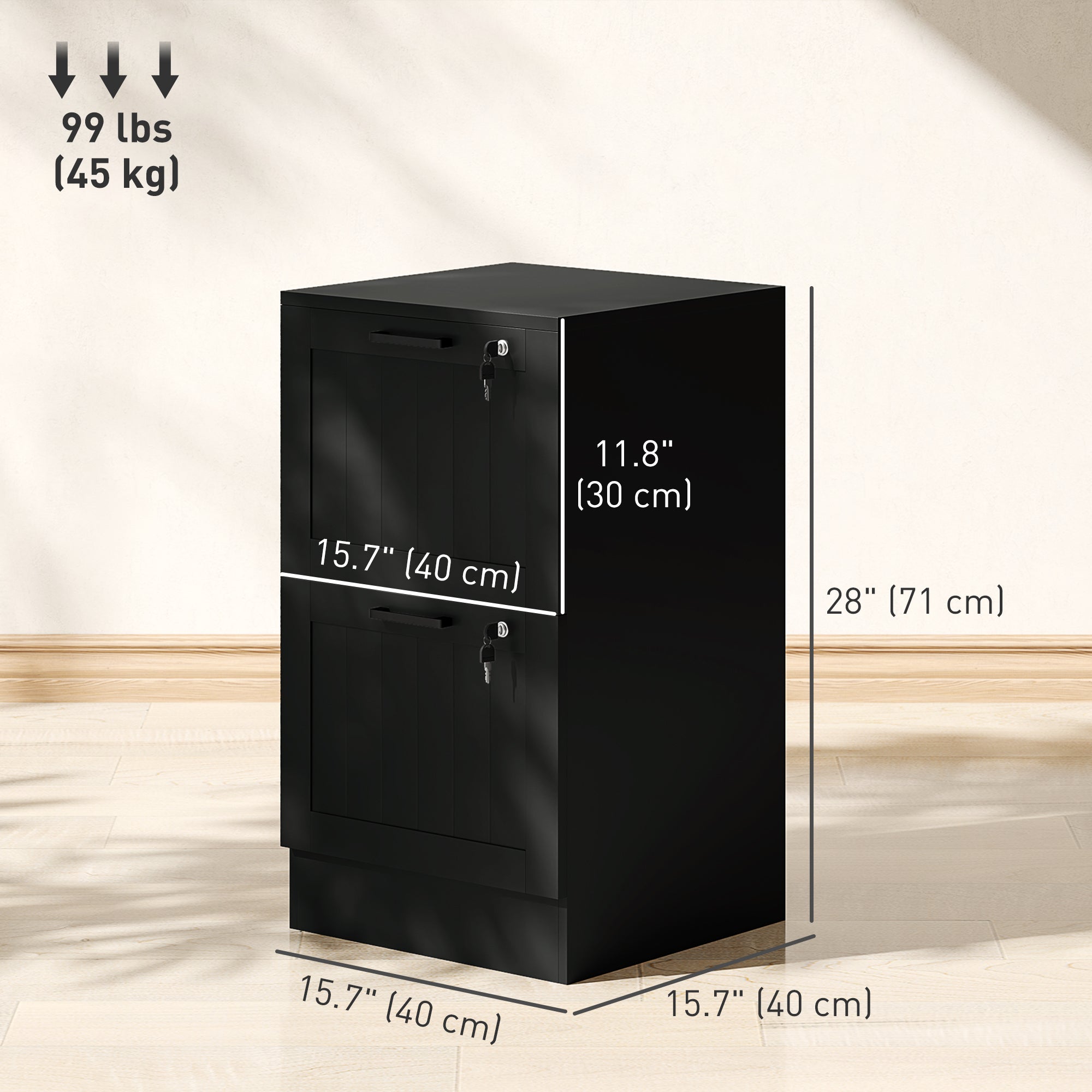 HOMCOM 2 Drawer Filing Cabinet with Lock, Office Storage Cabinet with Adjustable Hanging Bars for A4 Letter Size Files, Black