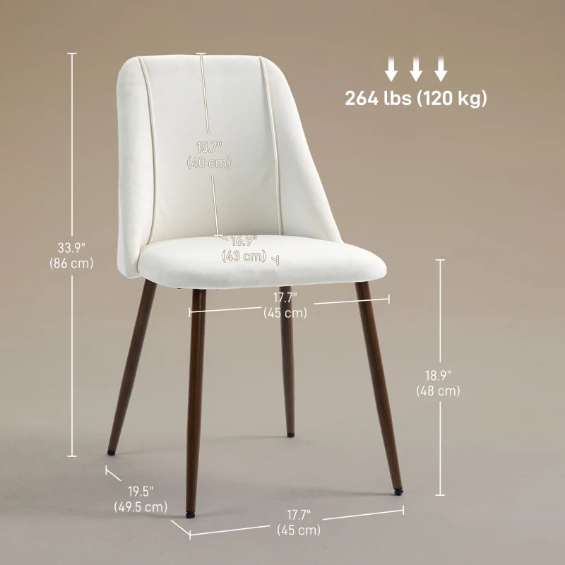 Upholstered Dining Chairs Set of 4, Velvet Accent Chair with Back and Wood-grain Steel Leg for Kitchen, Cream White