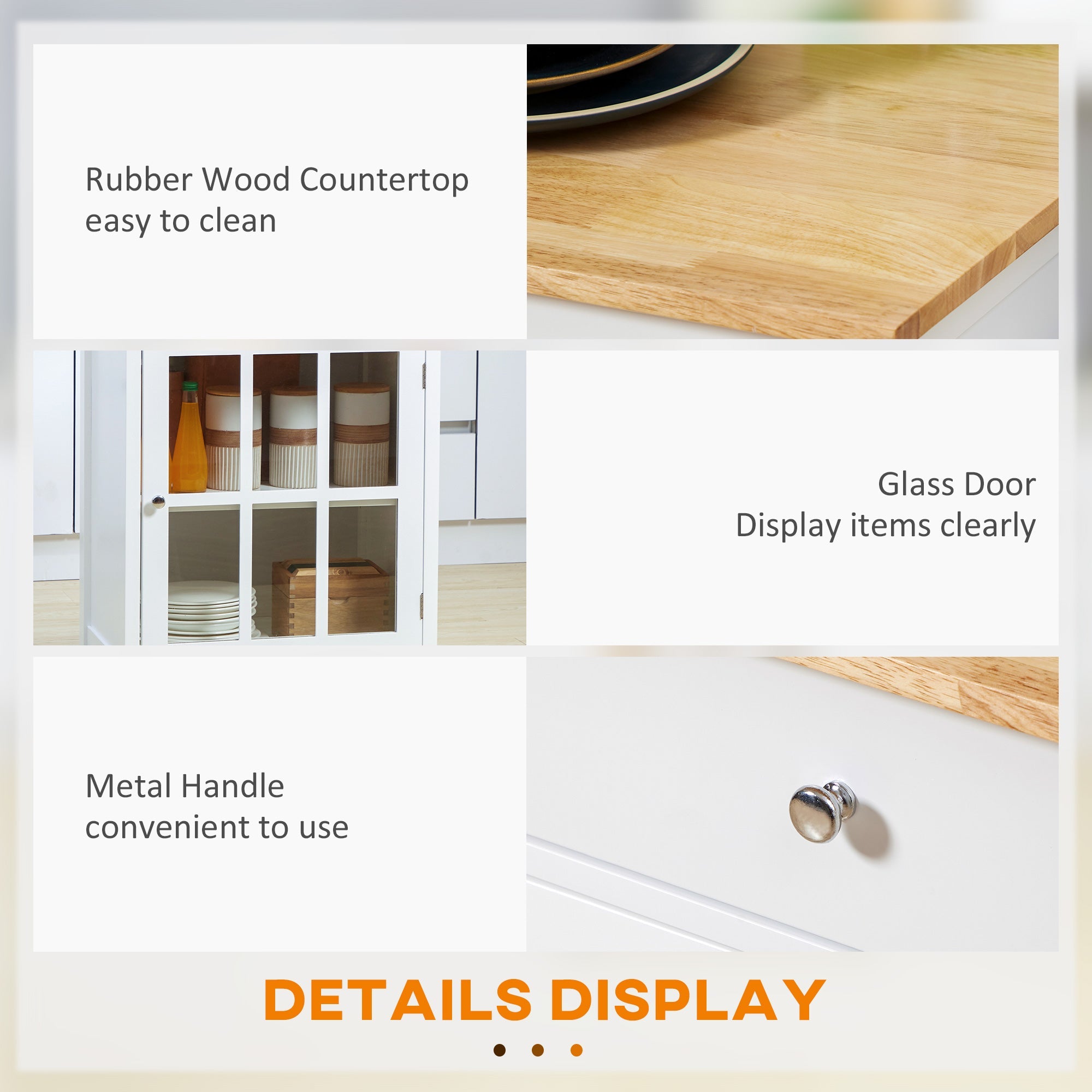 HOMCOM Kitchen Elegance: Rolling Cart Island with Drawer, Glass Door Cabinet, Towel Rack, White Finish