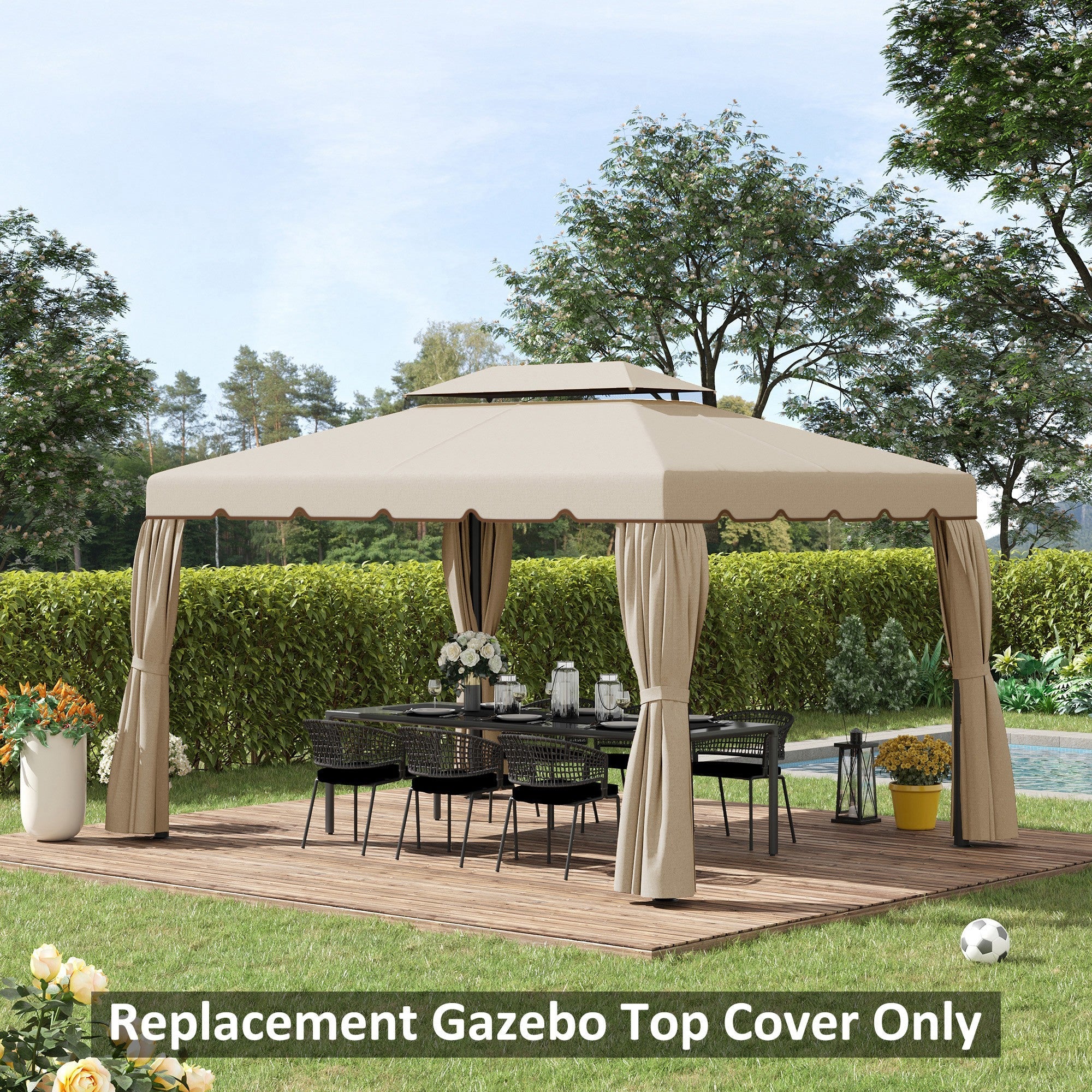 Outsunny 12.8' x 9.5' Gazebo Replacement Canopy, Gazebo Top Cover with Double Vented Roof for Garden Patio Outdoor (TOP ONLY), Beige