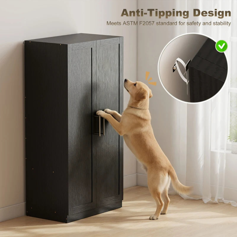 Wardrobe Cabinet with 2 Doors and Hanging Rod, Modern Armoire Wardrobe Closet for Bedroom, Black Wood Effect